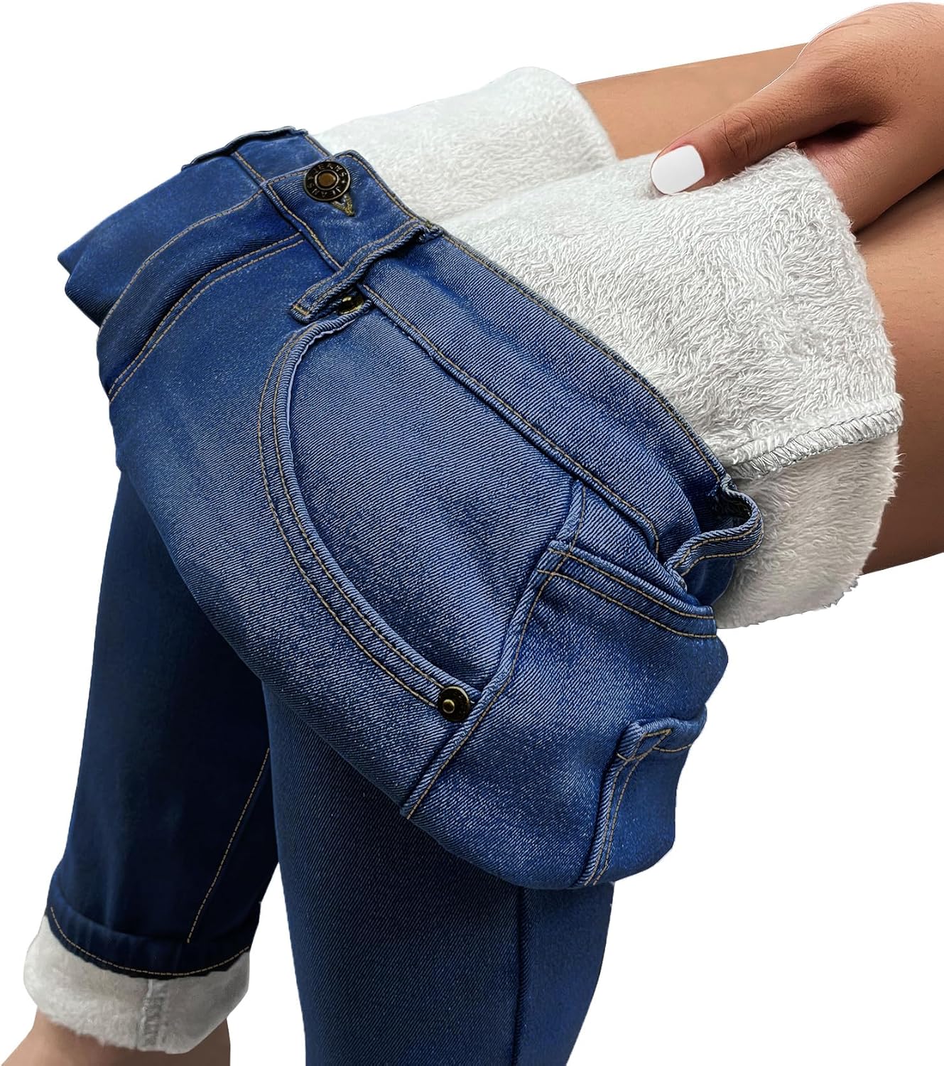 GRAPENT Fleece Lined Leggings Womens Skinny Jeans High Waisted Thermal Jeggings Winter Stretch Denim Pants WarmDarkness Blue