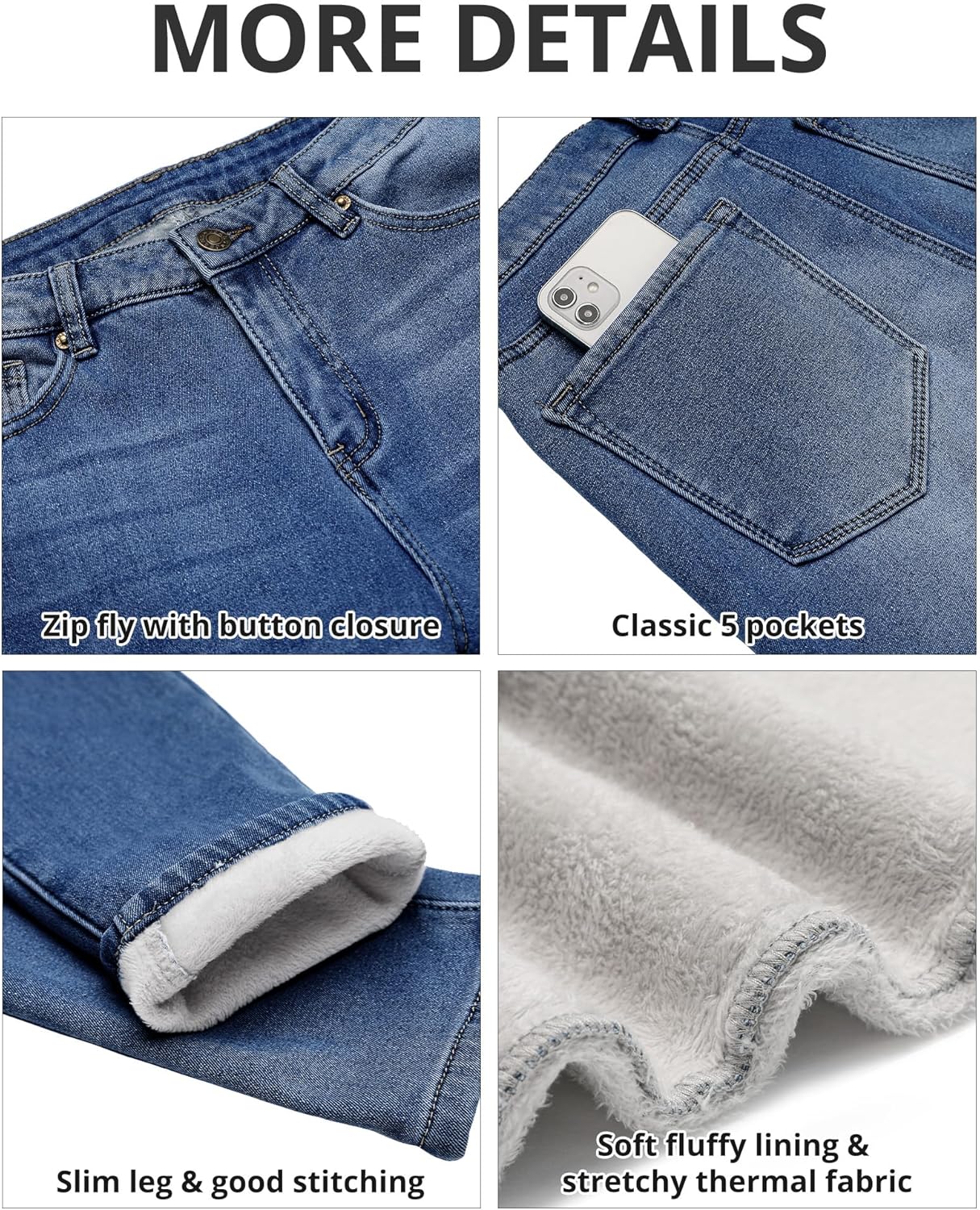 GRAPENT Fleece Lined Leggings Womens Skinny Jeans High Waisted Thermal Jeggings Winter Stretch Denim Pants WarmDarkness Blue