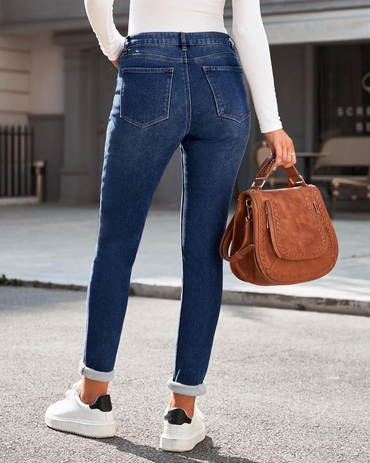 GRAPENT Fleece Lined Leggings Womens Skinny Jeans High Waisted Thermal Jeggings Winter Stretch Denim Pants WarmDarkness Blue
