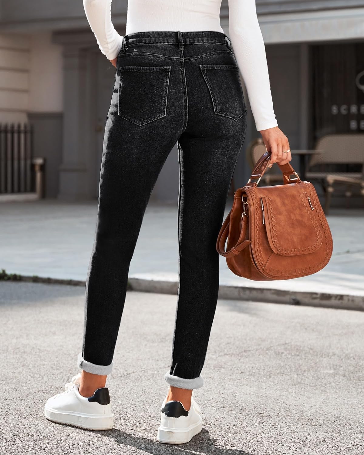 GRAPENT Fleece Lined Leggings Womens Skinny Jeans High Waisted Thermal Jeggings Winter Stretch Denim Pants WarmFaded Black