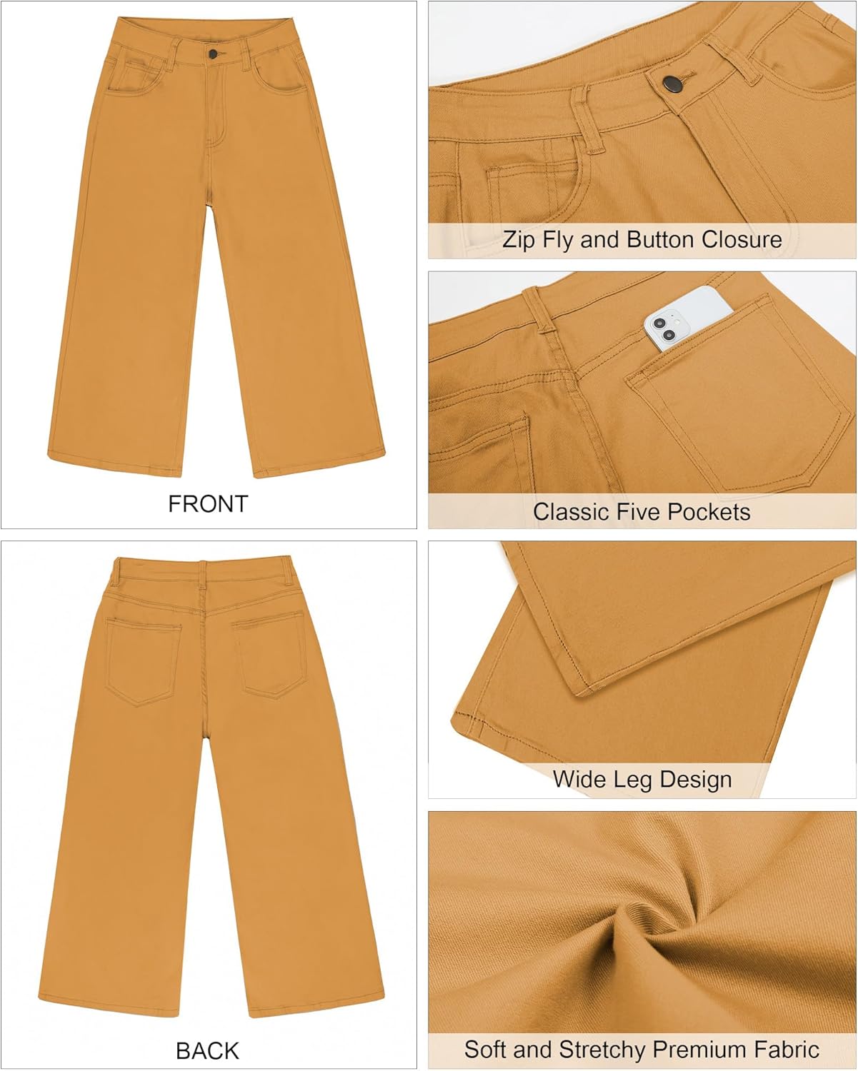 GRAPENT Jean Capris for Women Wide Leg Jeans High Waisted Crop Denim Capri Pants Stretchy BaggyCadmium Yellow