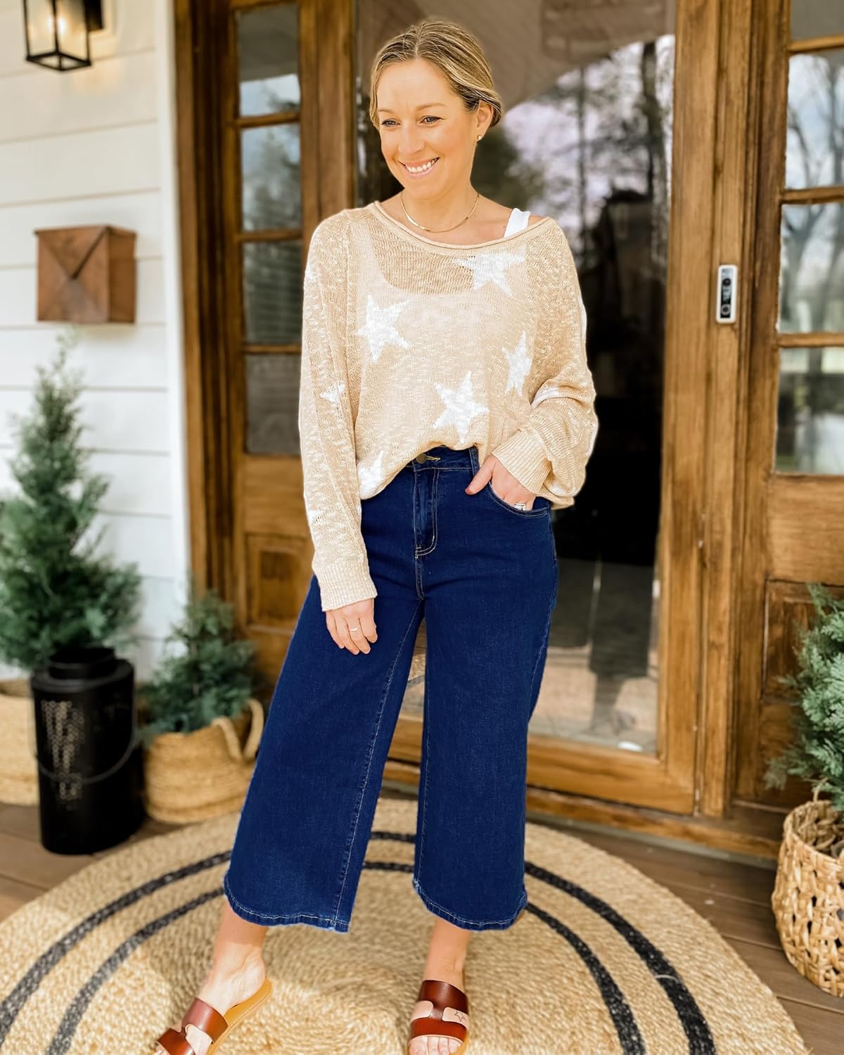 GRAPENT Jean Capris for Women Wide Leg Jeans High Waisted Crop Denim Capri Pants Stretchy BaggyTwilight Blue