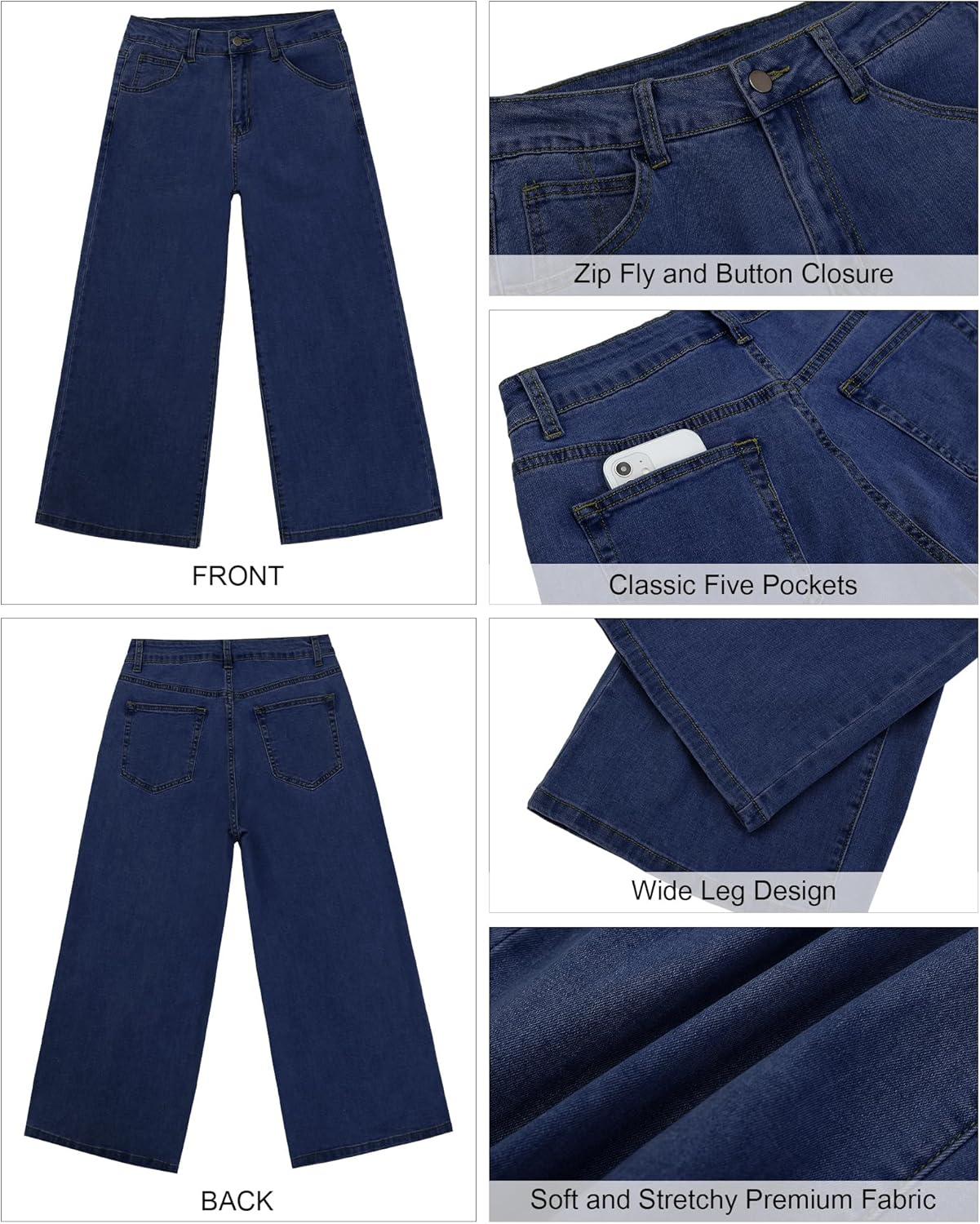 GRAPENT Jean Capris for Women Wide Leg Jeans High Waisted Crop Denim Capri Pants Stretchy BaggyTwilight Blue