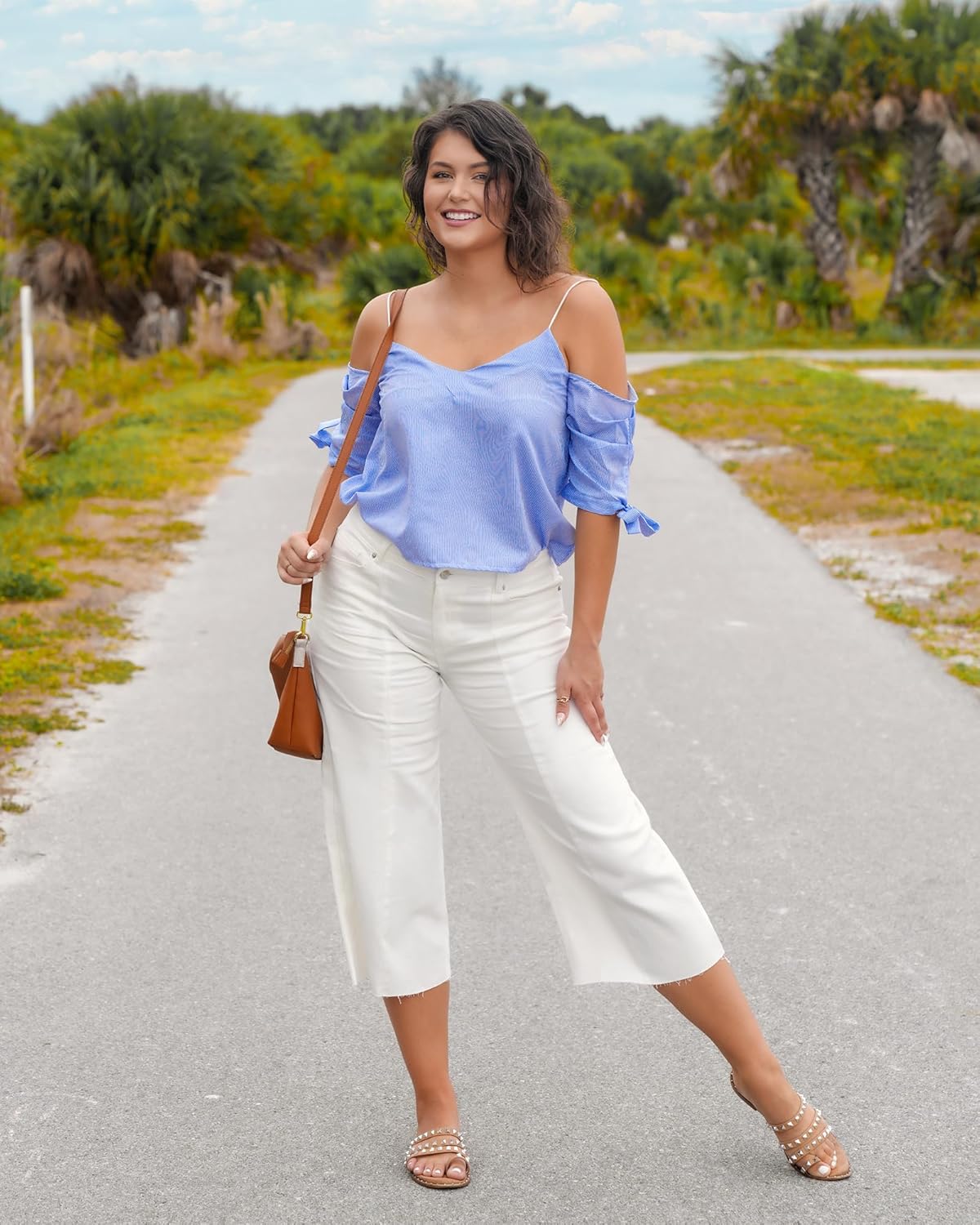 GRAPENT Jean Capris for Women Wide Leg Jeans High Waisted Seamed Front Raw Hem Denim Capri Pants StretchyBrilliant White