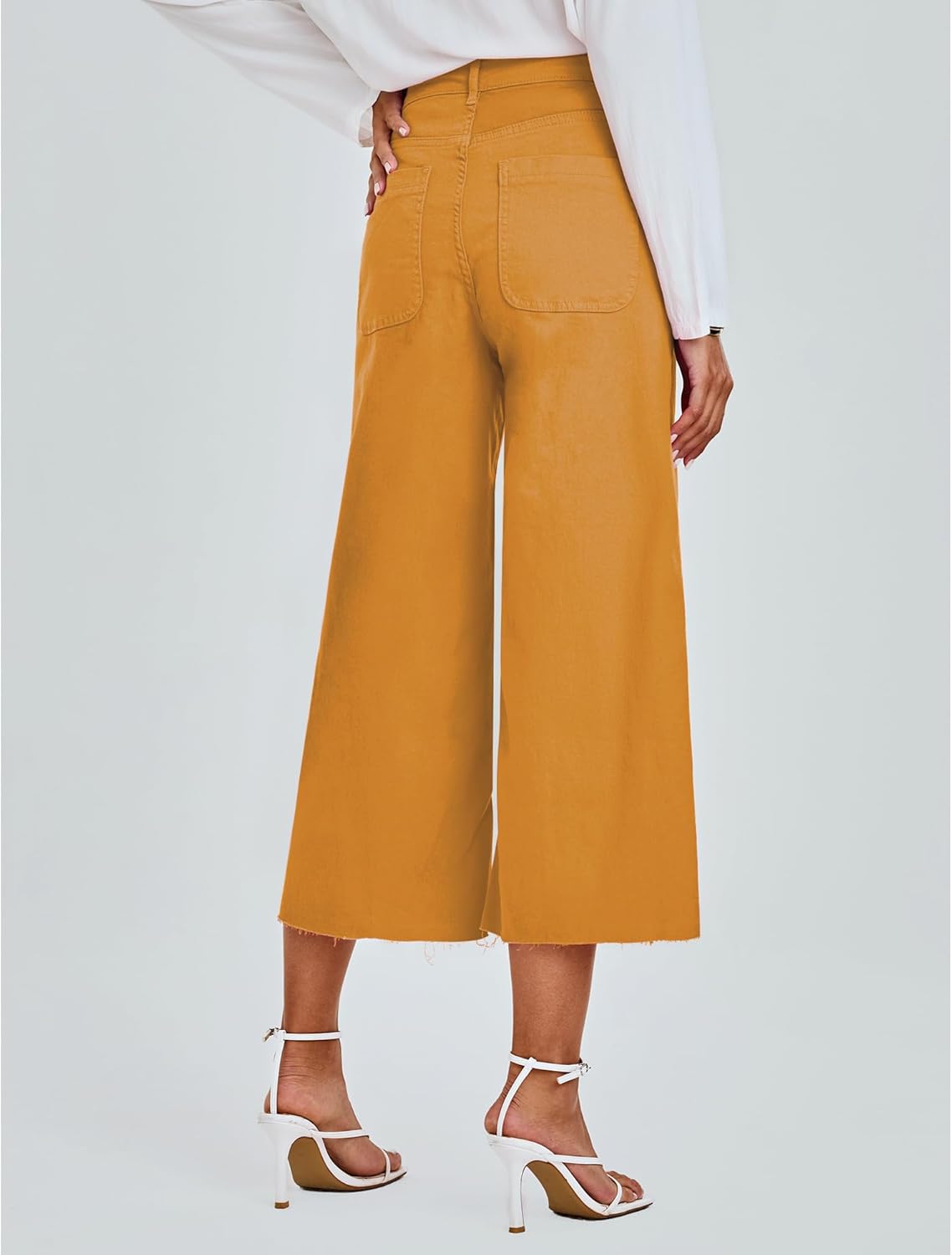 GRAPENT Jean Capris for Women Wide Leg Jeans High Waisted Seamed Front Raw Hem Denim Capri Pants StretchyGolden Orange