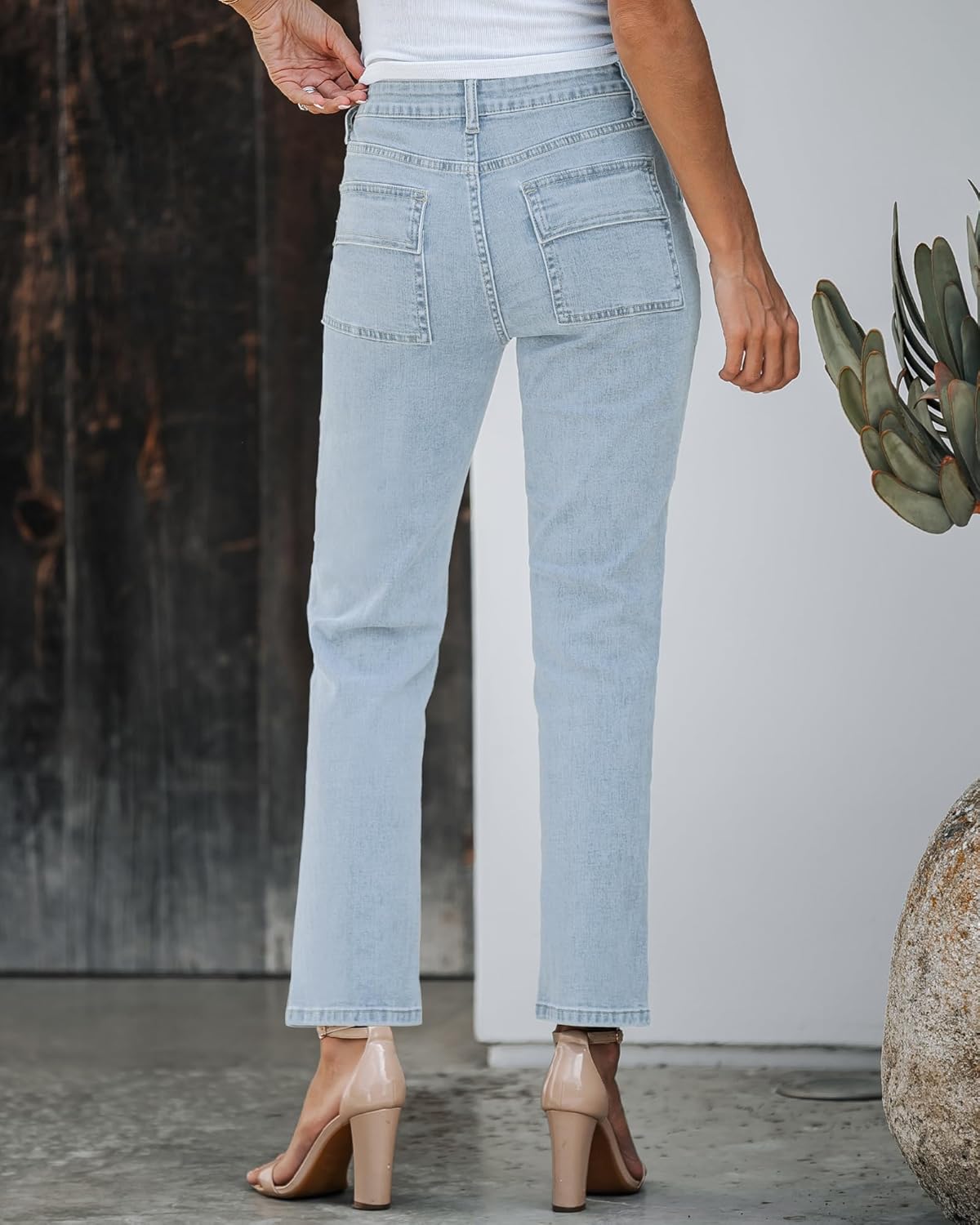 GRAPENT Jeans for Women Fashion Cargo Pants High Waisted Stretch Straight Leg Distressed Denim Pants