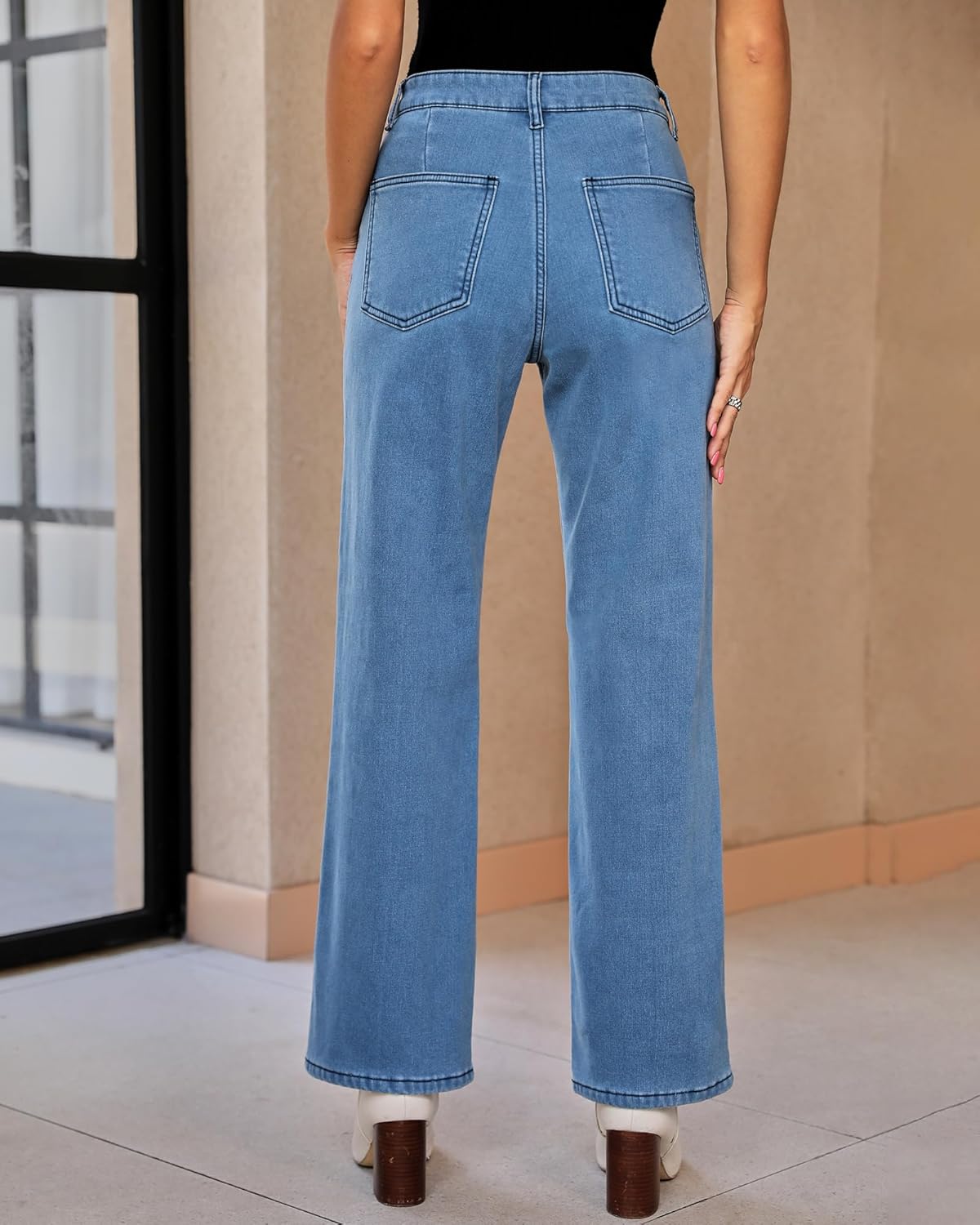GRAPENT Jeans for Women Fleece Lined Pants High Waisted Stretchy Denim Straight Leg Baggy Jeans Sherpa Warm Winter ClothesBlue Tides