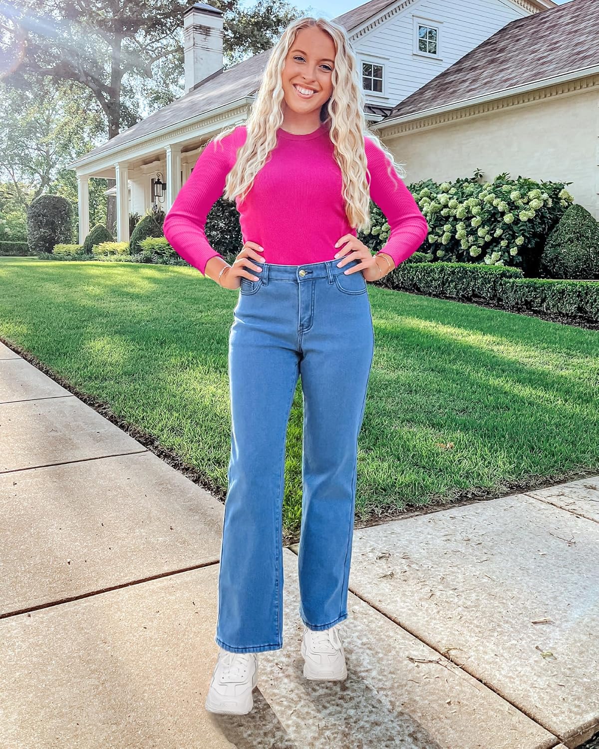 GRAPENT Jeans for Women Fleece Lined Pants High Waisted Stretchy Denim Straight Leg Baggy Jeans Sherpa Warm Winter ClothesBlue Tides