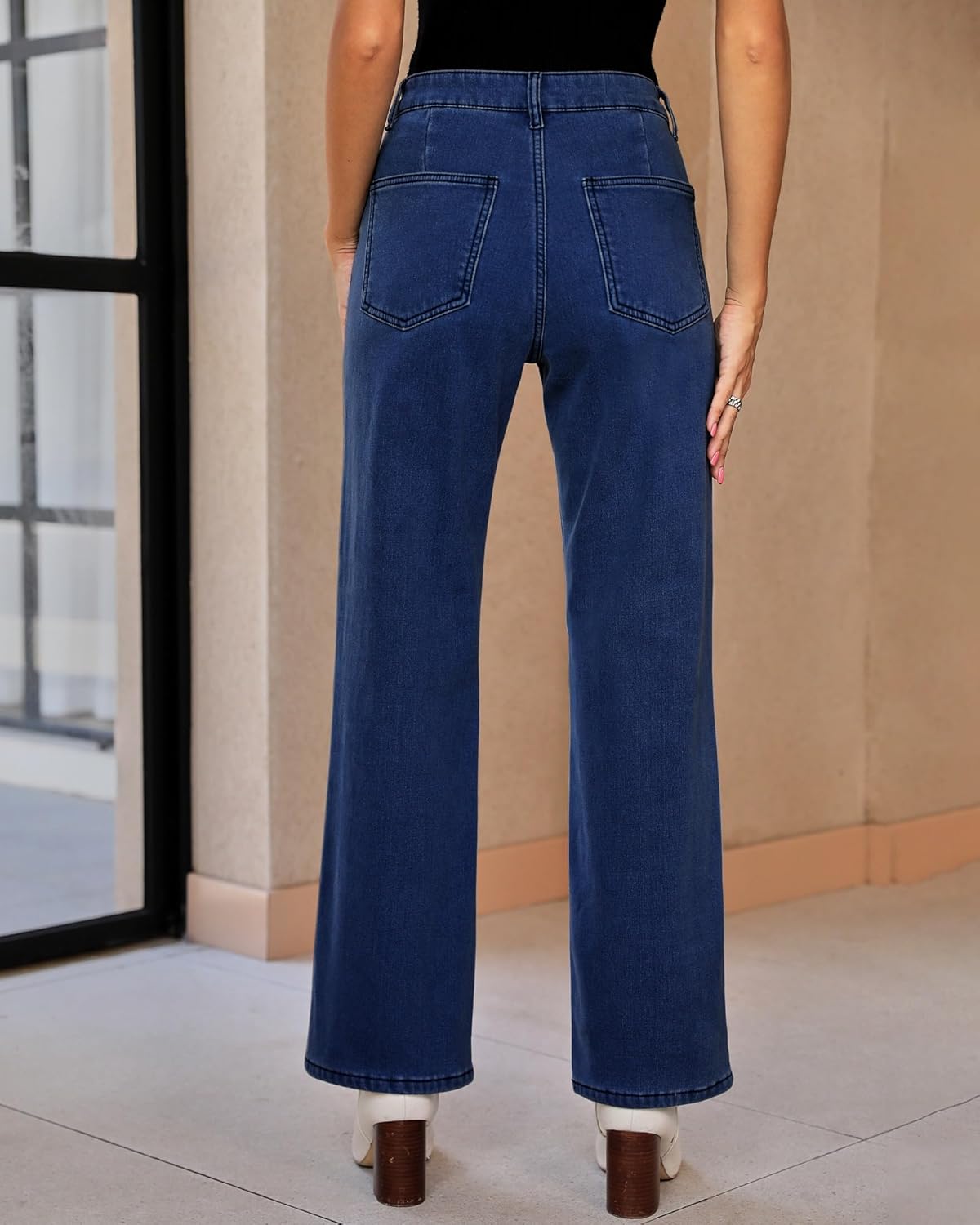 GRAPENT Jeans for Women Fleece Lined Pants High Waisted Stretchy Denim Straight Leg Baggy Jeans Sherpa Warm Winter ClothesLapis Storm