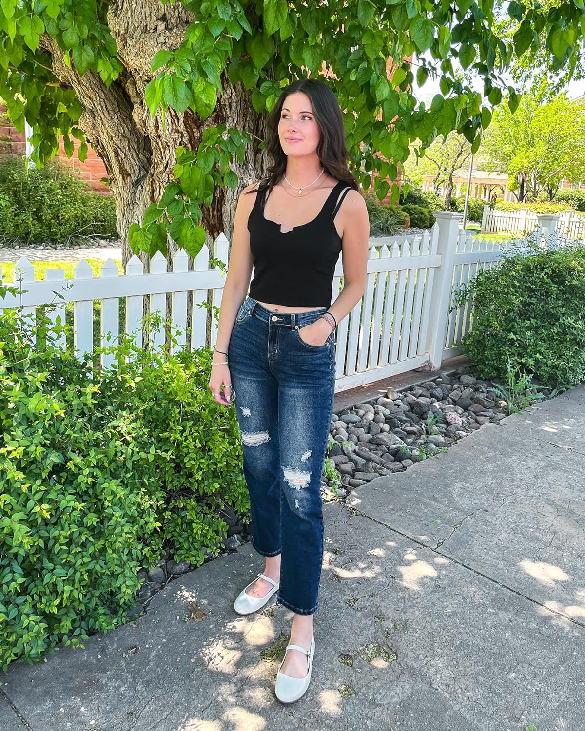 GRAPENT Jeans for Women High Waisted Distressed Straight Leg Ripped Jeans Stretchy Denim Pants Western Outfit 90sClassic Blue