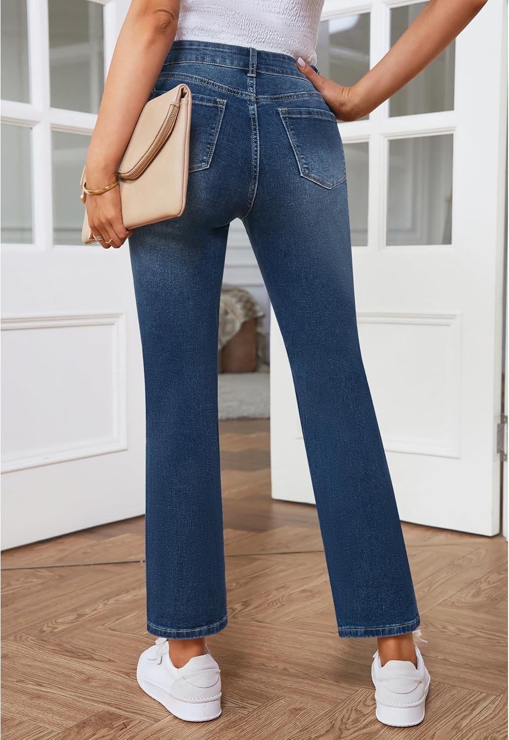 GRAPENT Jeans for Women High Waisted Distressed Straight Leg Ripped Jeans Stretchy Denim Pants Western Outfit 90sClassic Blue