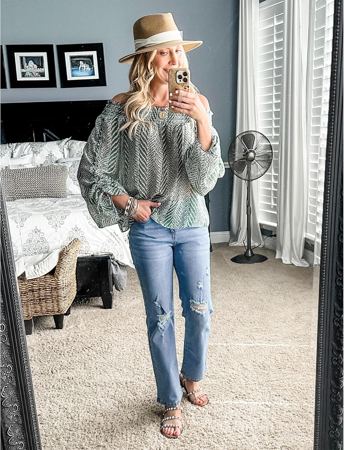 GRAPENT Jeans for Women High Waisted Distressed Straight Leg Ripped Jeans Stretchy Denim Pants Western Outfit 90sCool Blue