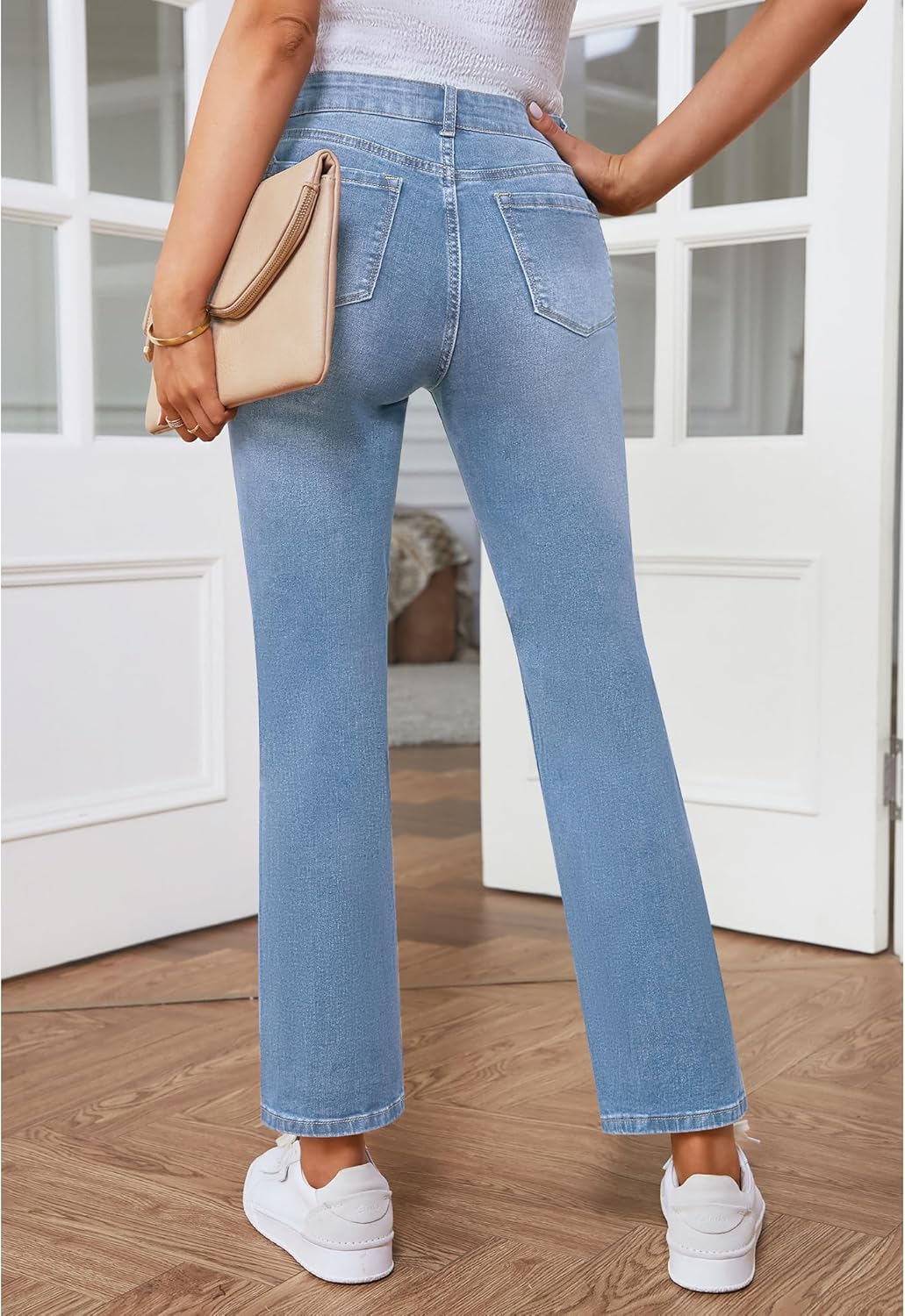 GRAPENT Jeans for Women High Waisted Distressed Straight Leg Ripped Jeans Stretchy Denim Pants Western Outfit 90sCool Blue