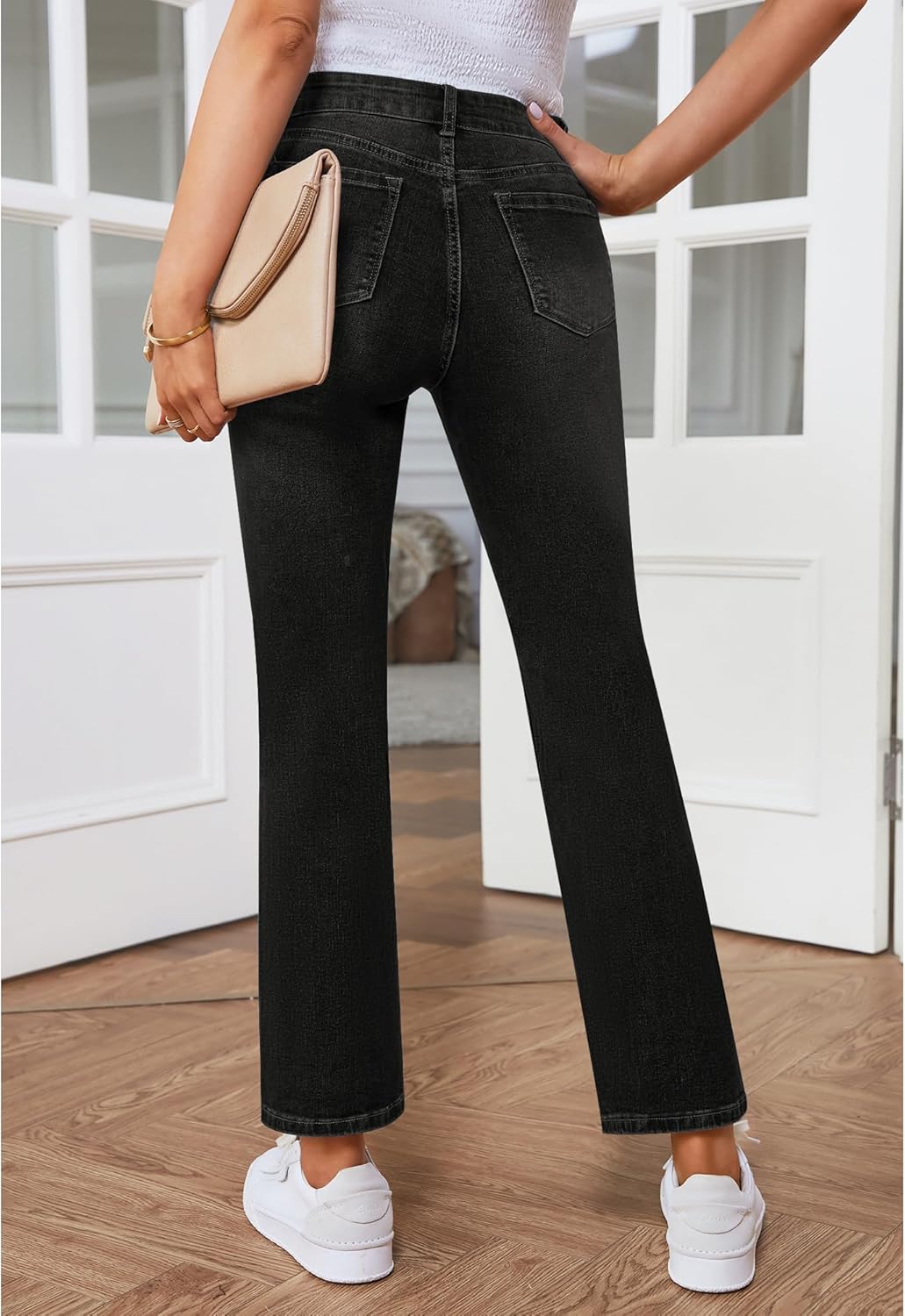 GRAPENT Jeans for Women High Waisted Distressed Straight Leg Ripped Jeans Stretchy Denim Pants Western Outfit 90sSoft Black