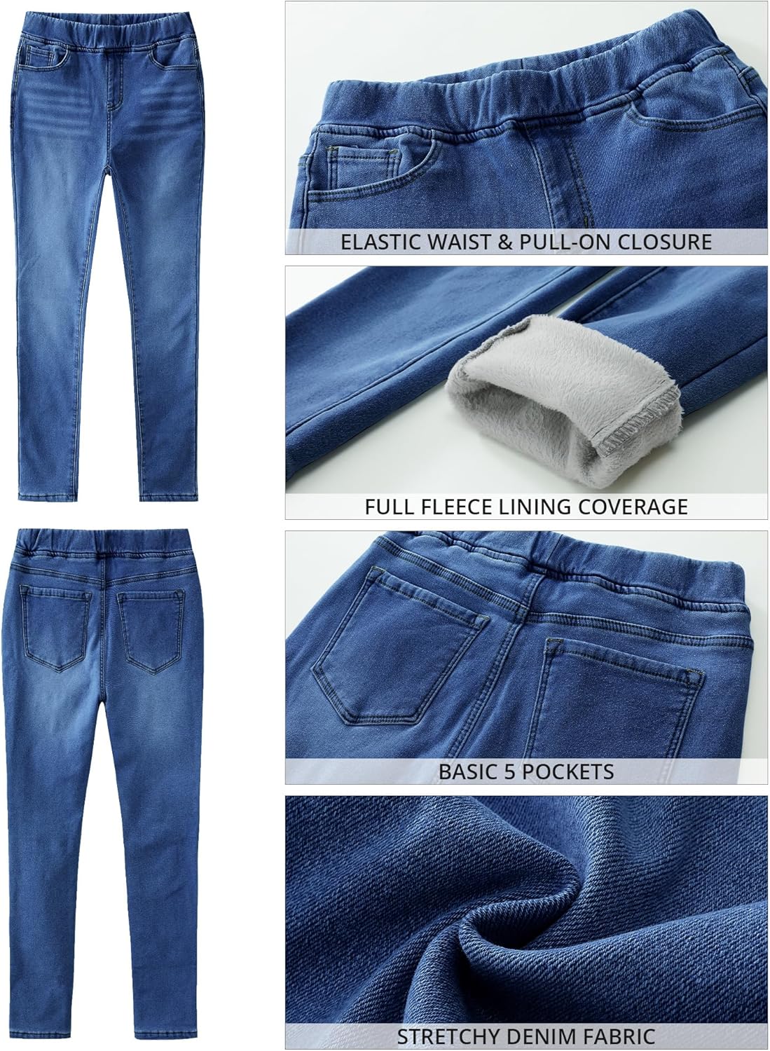 GRAPENT Jeans for Women High Waisted Pull On Fleece Lined Leggings Stretchy Denim Skinny Jeggings Thermal Winter PantsClassic Blue