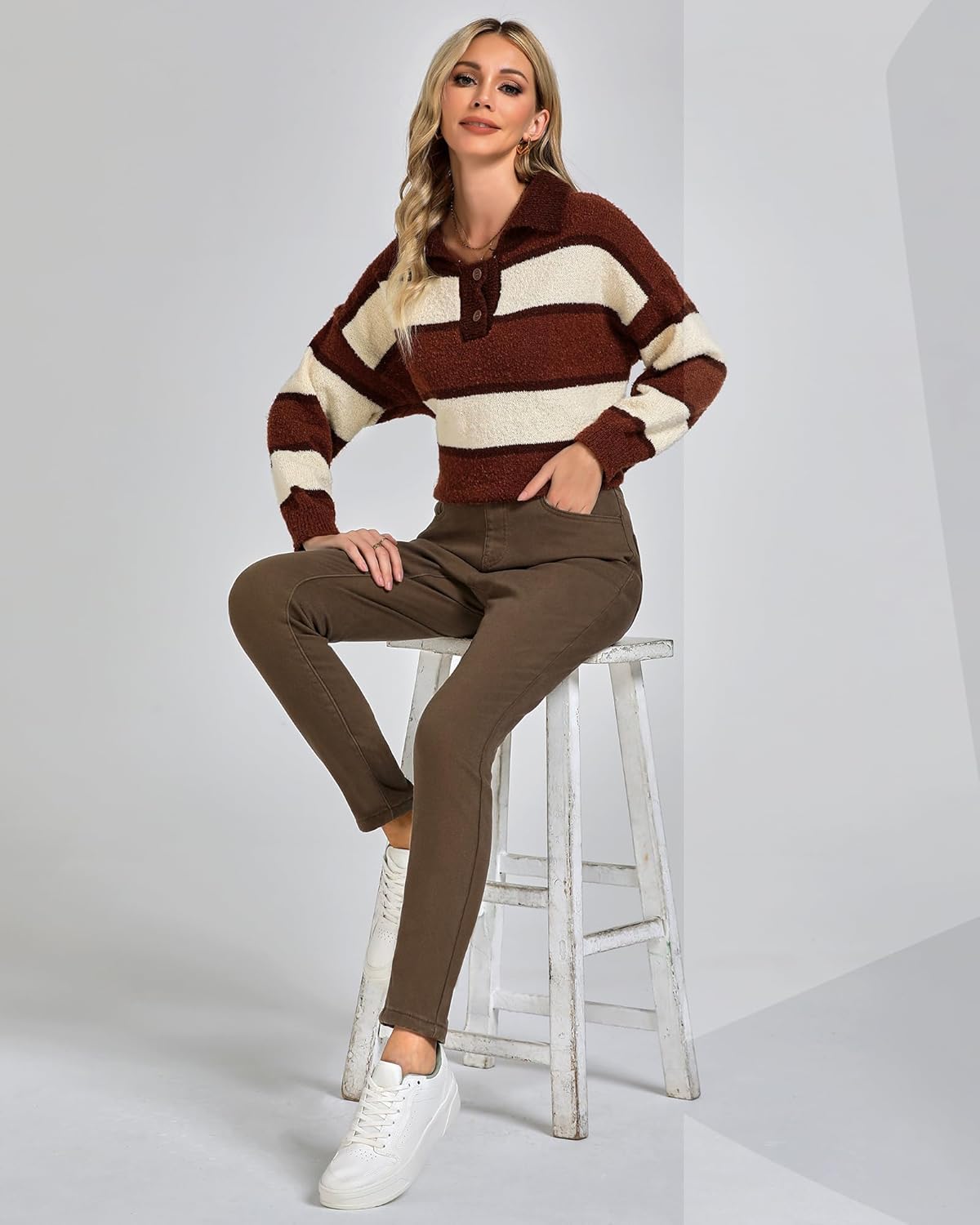 GRAPENT Jeans for Women High Waisted Pull On Fleece Lined Leggings Stretchy Denim Skinny Jeggings Thermal Winter PantsCocoa Brown