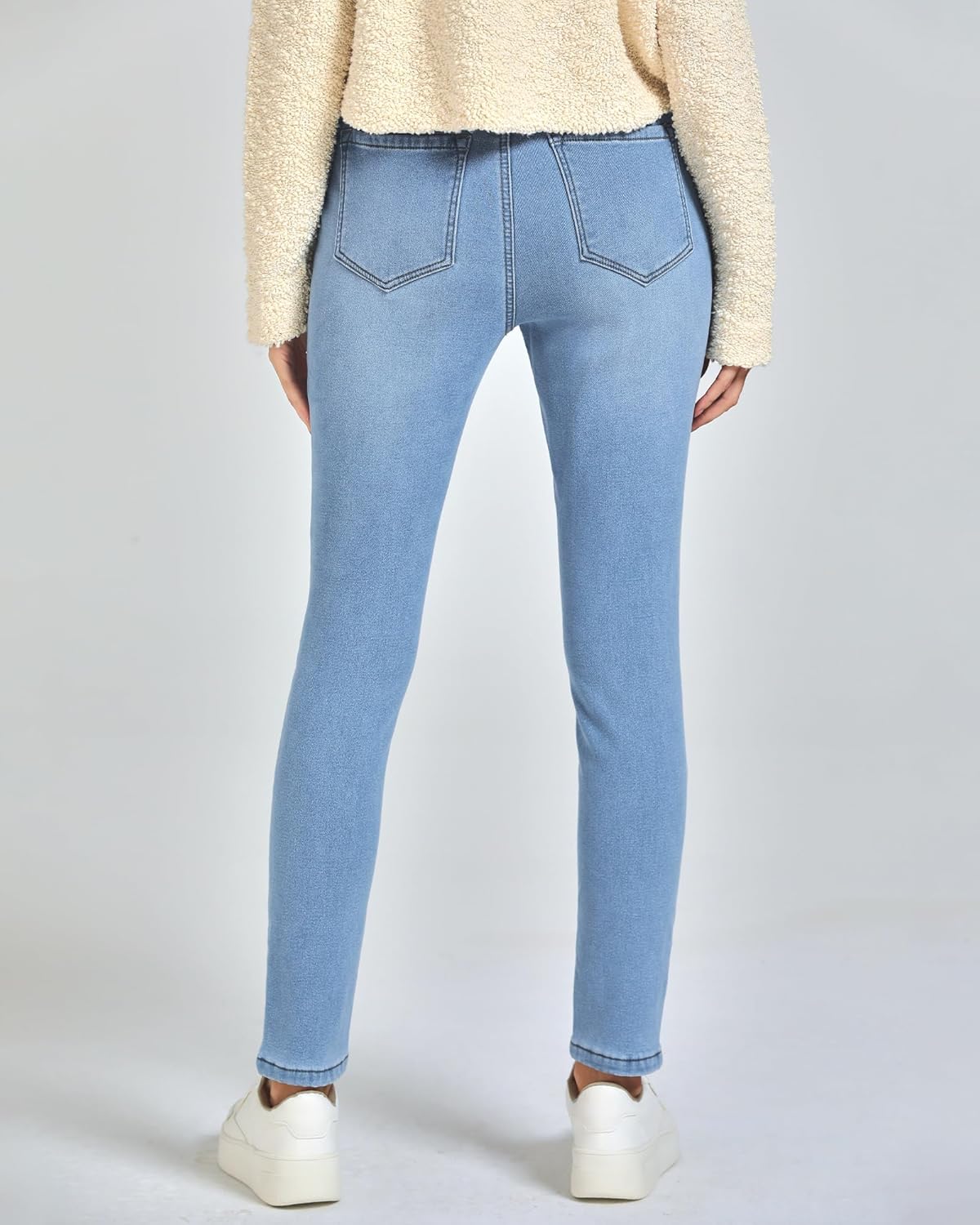 GRAPENT Jeans for Women High Waisted Pull On Fleece Lined Leggings Stretchy Denim Skinny Jeggings Thermal Winter PantsCool Blue