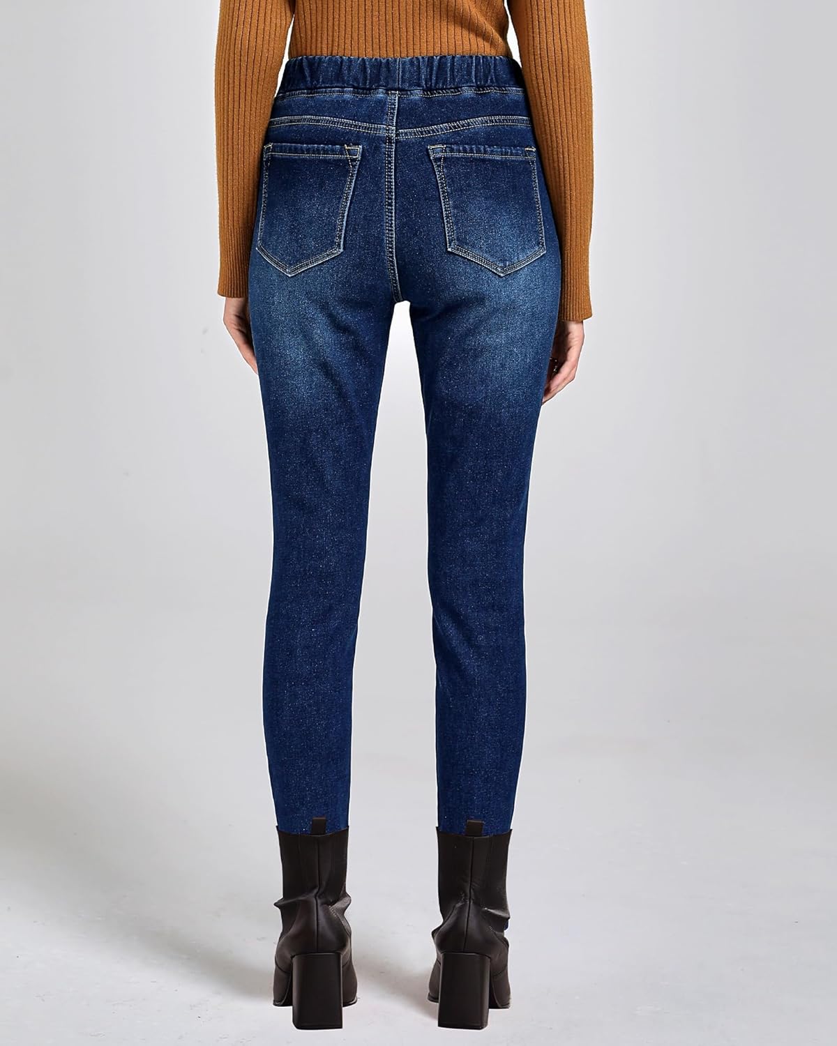 GRAPENT Jeans for Women High Waisted Pull On Fleece Lined Leggings Stretchy Denim Skinny Jeggings Thermal Winter PantsDark Blue