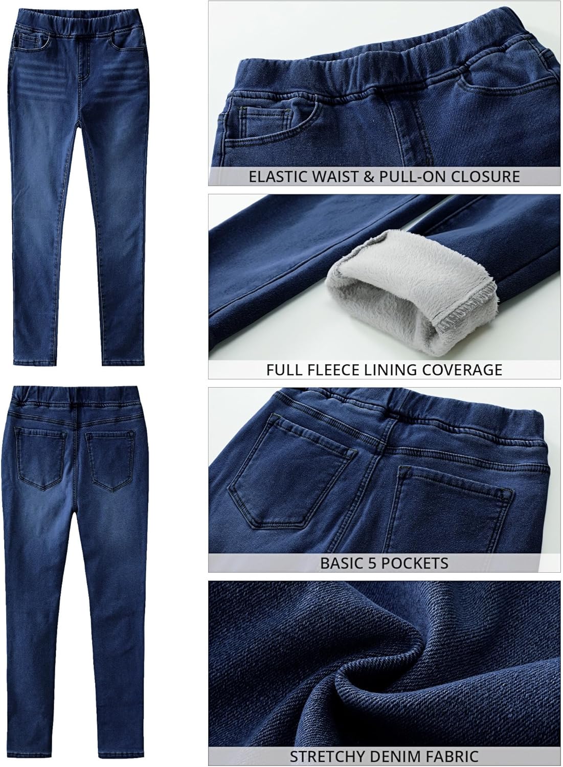 GRAPENT Jeans for Women High Waisted Pull On Fleece Lined Leggings Stretchy Denim Skinny Jeggings Thermal Winter PantsDark Blue