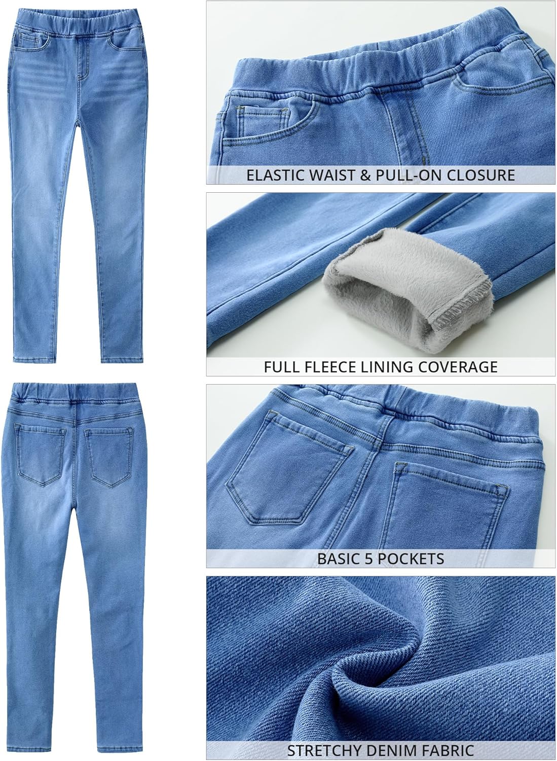 GRAPENT Jeans for Women High Waisted Pull On Fleece Lined Leggings Stretchy Denim Skinny Jeggings Thermal Winter PantsMedium Blue