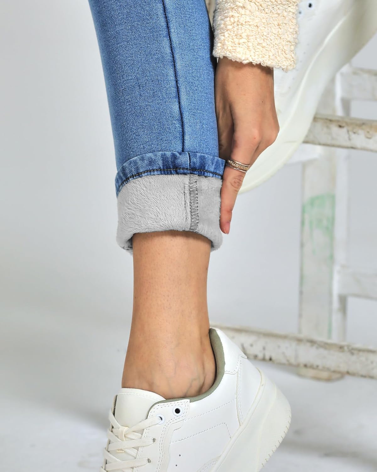 GRAPENT Jeans for Women High Waisted Pull On Fleece Lined Leggings Stretchy Denim Skinny Jeggings Thermal Winter PantsMedium Blue