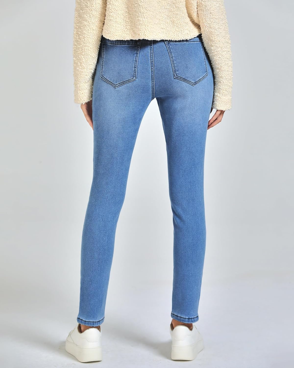 GRAPENT Jeans for Women High Waisted Pull On Fleece Lined Leggings Stretchy Denim Skinny Jeggings Thermal Winter PantsMedium Blue