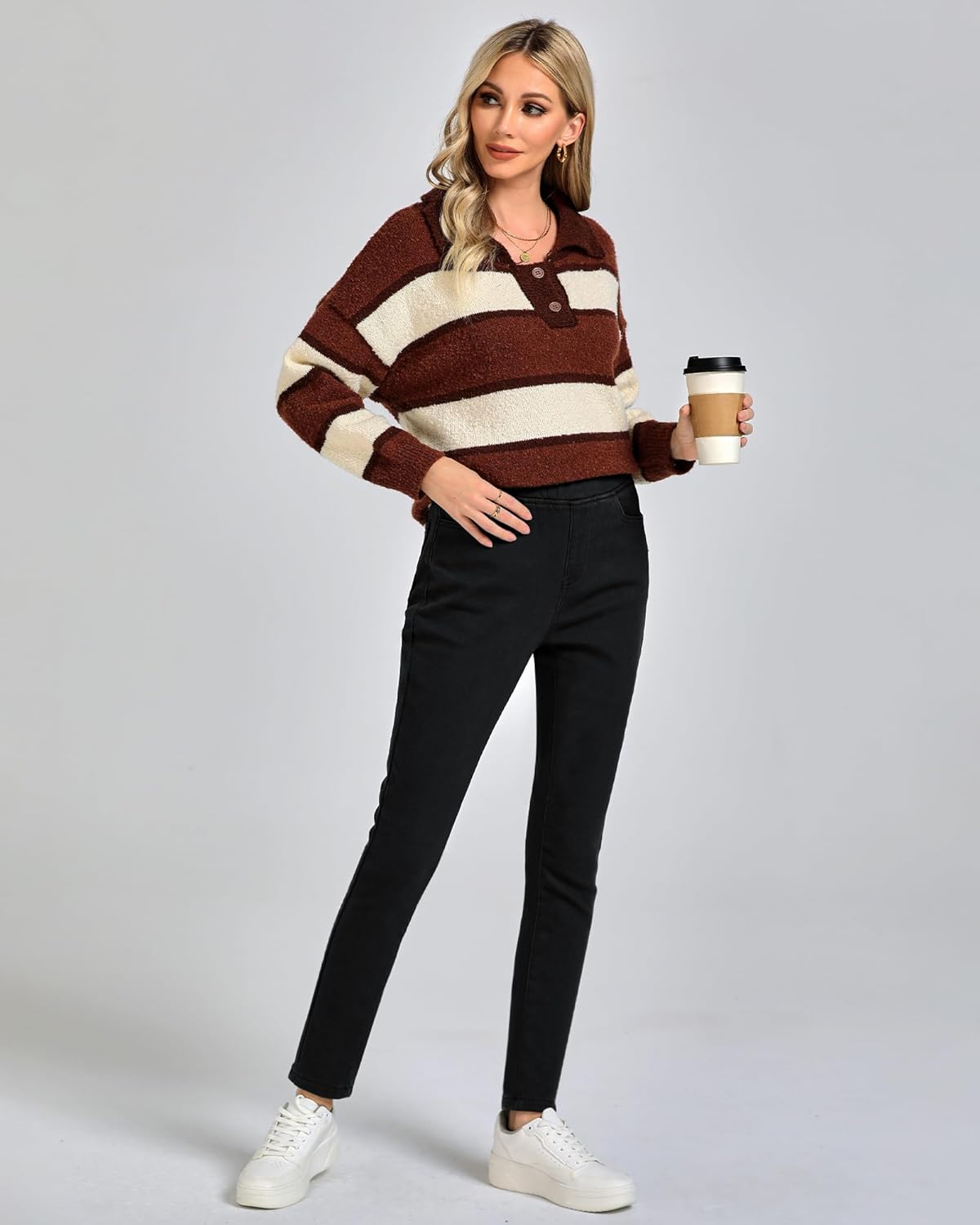 GRAPENT Jeans for Women High Waisted Pull On Fleece Lined Leggings Stretchy Denim Skinny Jeggings Thermal Winter PantsTrue Black