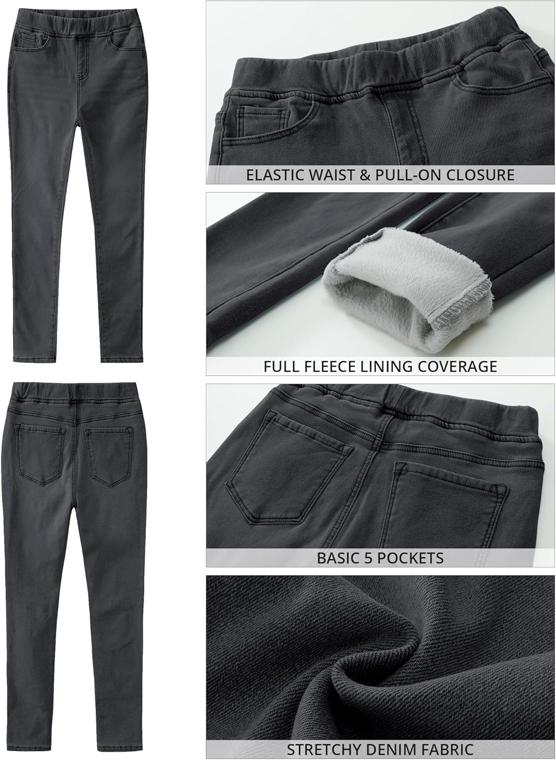 GRAPENT Jeans for Women High Waisted Pull On Fleece Lined Leggings Stretchy Denim Skinny Jeggings Thermal Winter PantsWashed Black
