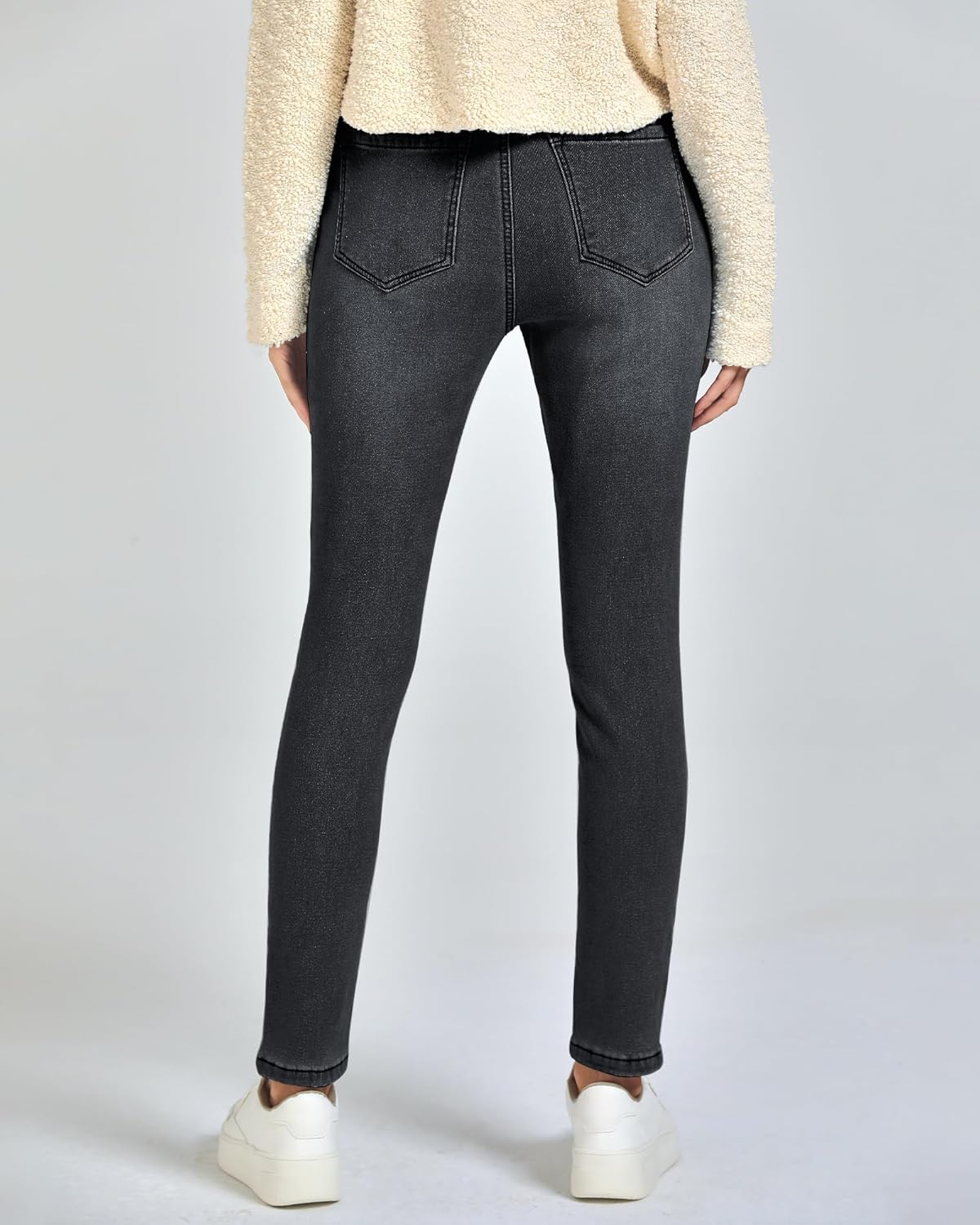 GRAPENT Jeans for Women High Waisted Pull On Fleece Lined Leggings Stretchy Denim Skinny Jeggings Thermal Winter PantsWashed Black