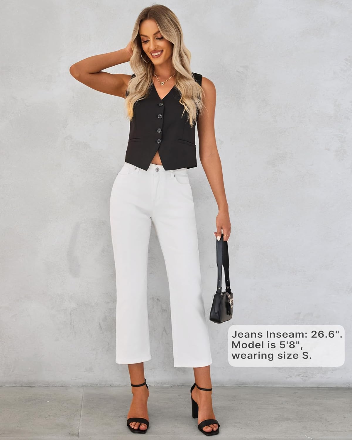 GRAPENT Jeans for Women Trendy High Waisted Baggy Straight Leg Stretchy Denim Ankle Pants Cropped Jeans with PocketsCream White