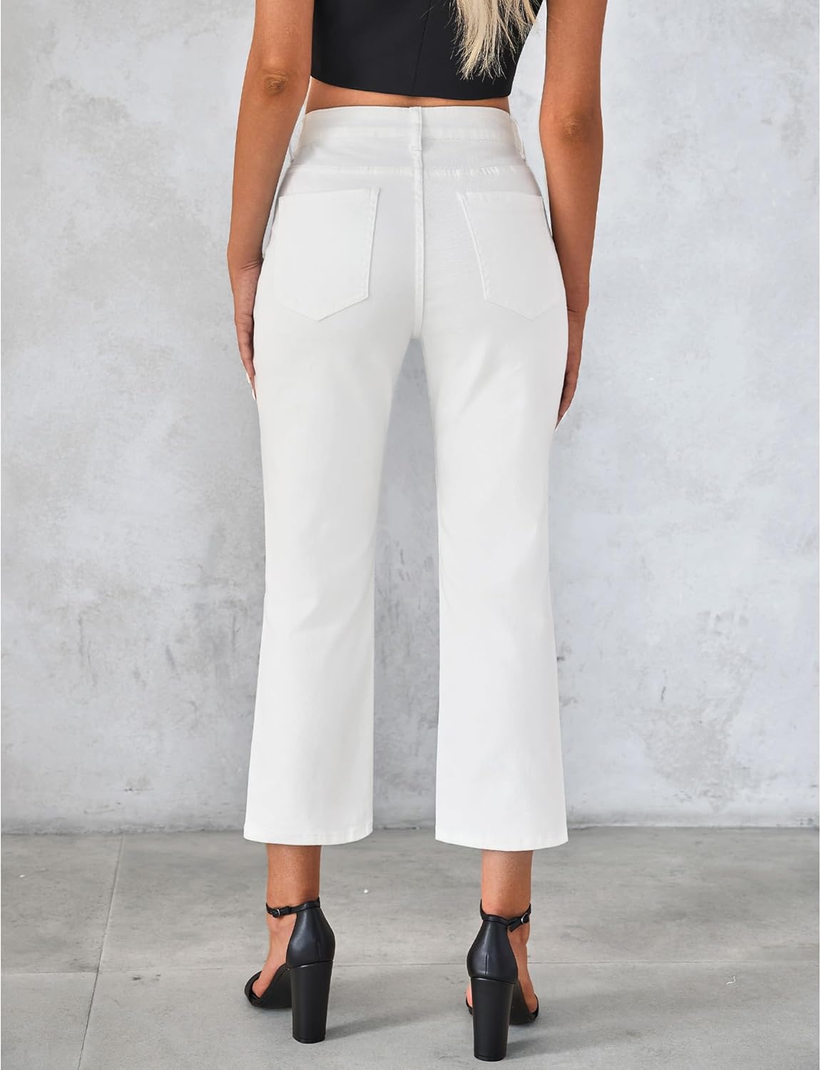 GRAPENT Jeans for Women Trendy High Waisted Baggy Straight Leg Stretchy Denim Ankle Pants Cropped Jeans with PocketsCream White