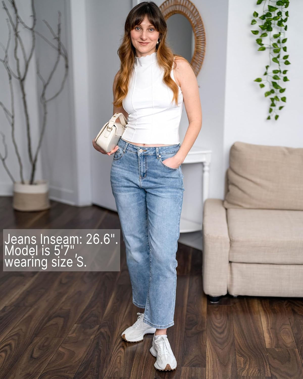 GRAPENT Jeans for Women Trendy High Waisted Baggy Straight Leg Stretchy Denim Ankle Pants Cropped Jeans with PocketsLakeside Blue