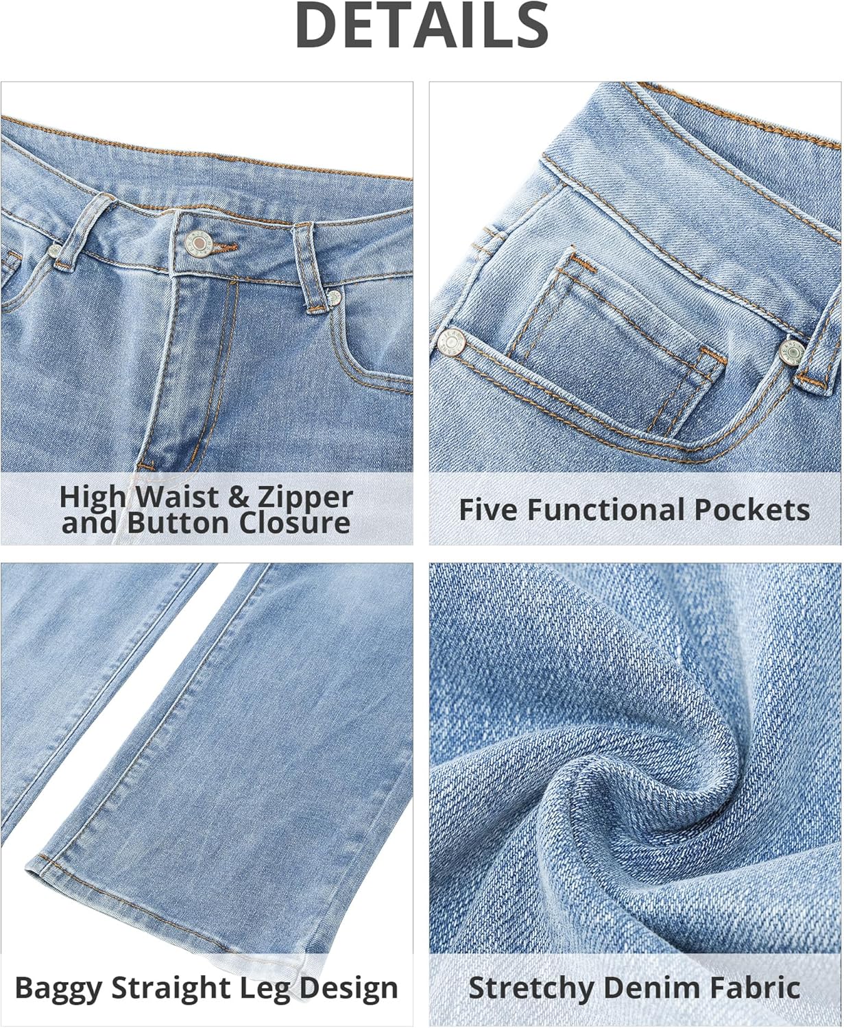 GRAPENT Jeans for Women Trendy High Waisted Baggy Straight Leg Stretchy Denim Ankle Pants Cropped Jeans with PocketsLakeside Blue