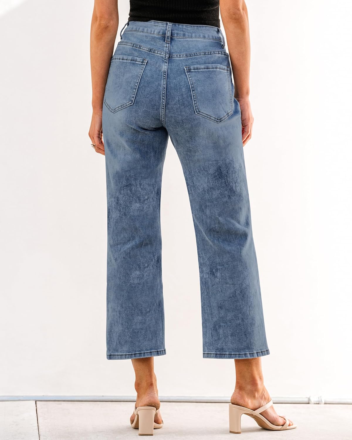 GRAPENT Jeans for Women Trendy High Waisted Baggy Straight Leg Stretchy Denim Ankle Pants Cropped Jeans with PocketsLapis Blue