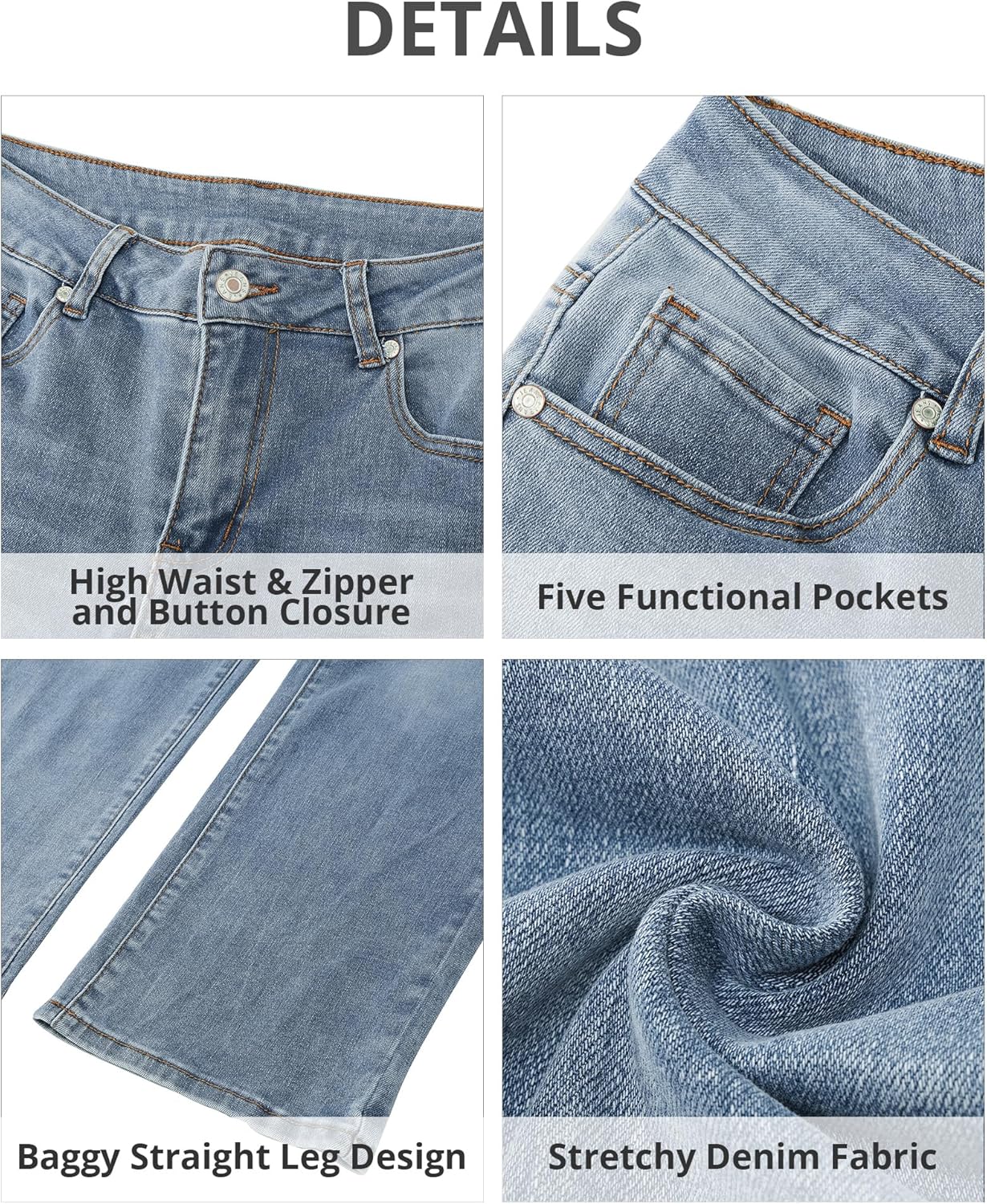 GRAPENT Jeans for Women Trendy High Waisted Baggy Straight Leg Stretchy Denim Ankle Pants Cropped Jeans with PocketsLapis Blue
