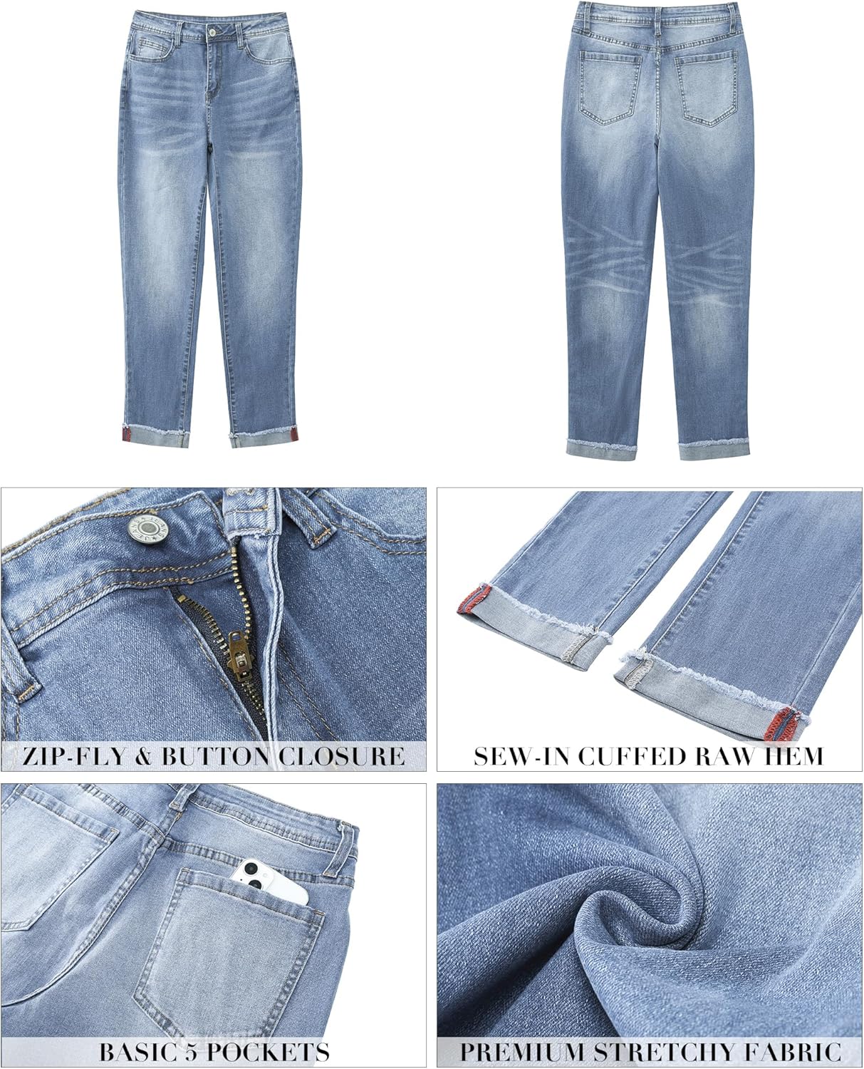 GRAPENT Jeans for Women Trendy High Waisted Slim Straight Leg Mom Jeans Stretchy Denim Pants Trouser Jeans with PocketsBlue Mist