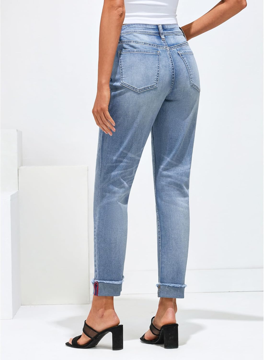 GRAPENT Jeans for Women Trendy High Waisted Slim Straight Leg Mom Jeans Stretchy Denim Pants Trouser Jeans with PocketsBlue Mist
