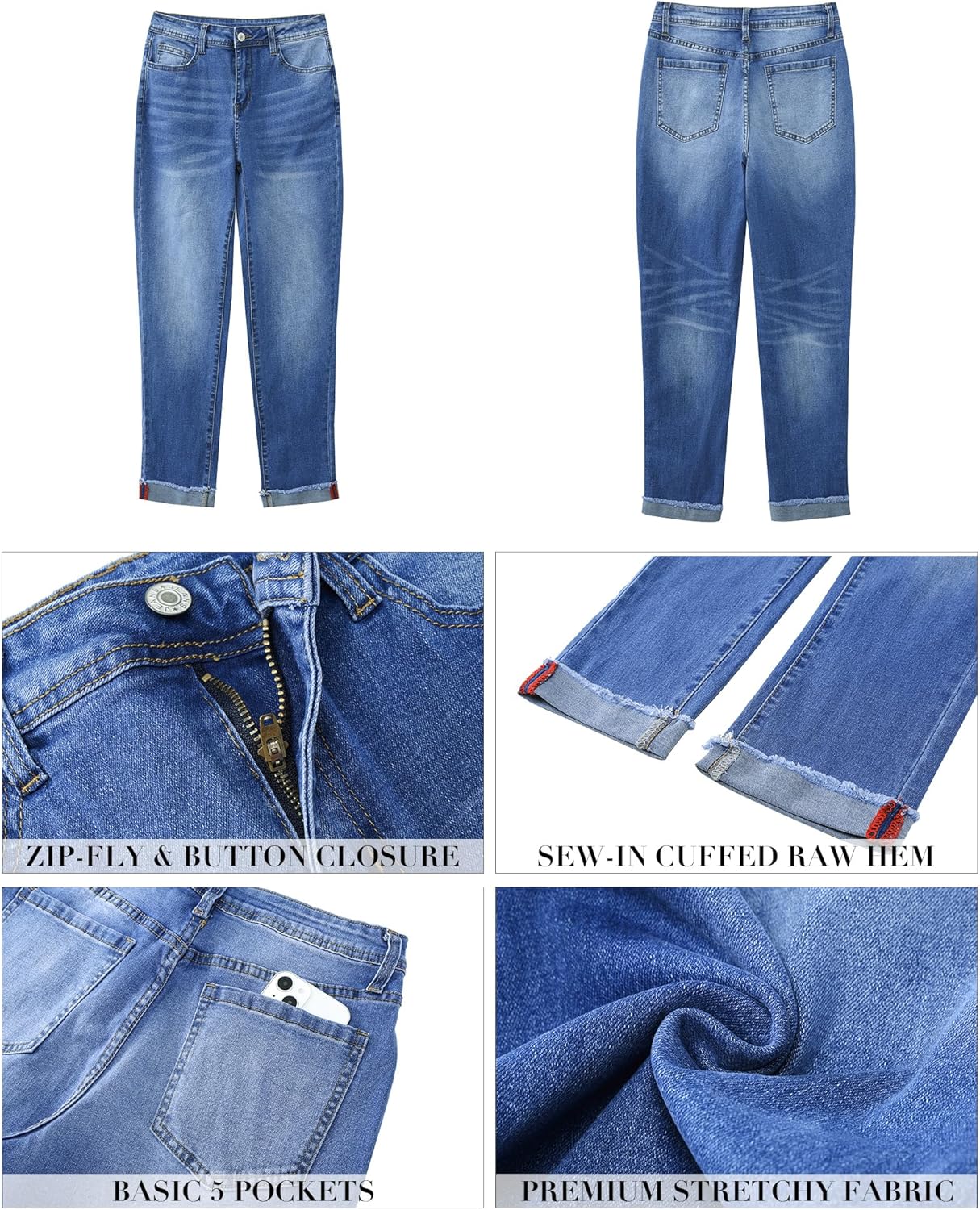 GRAPENT Jeans for Women Trendy High Waisted Slim Straight Leg Mom Jeans Stretchy Denim Pants Trouser Jeans with PocketsClassic Blue