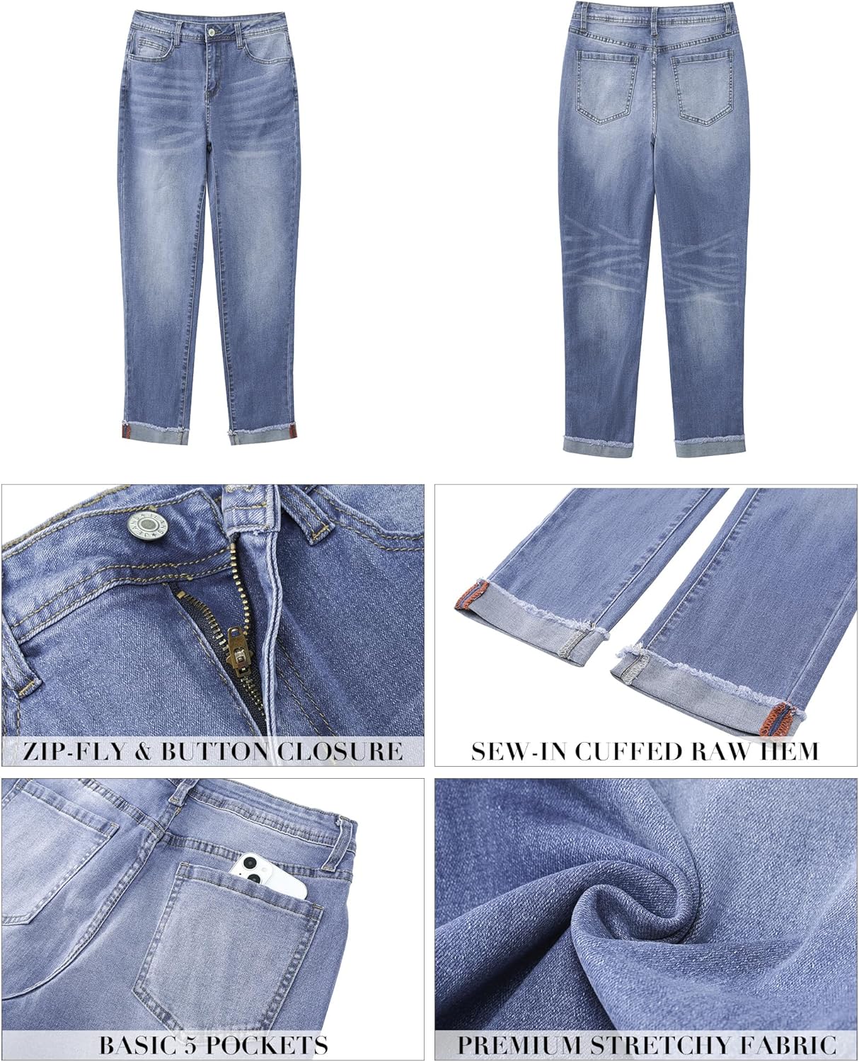 GRAPENT Jeans for Women Trendy High Waisted Slim Straight Leg Mom Jeans Stretchy Denim Pants Trouser Jeans with PocketsCobalt Night Blue