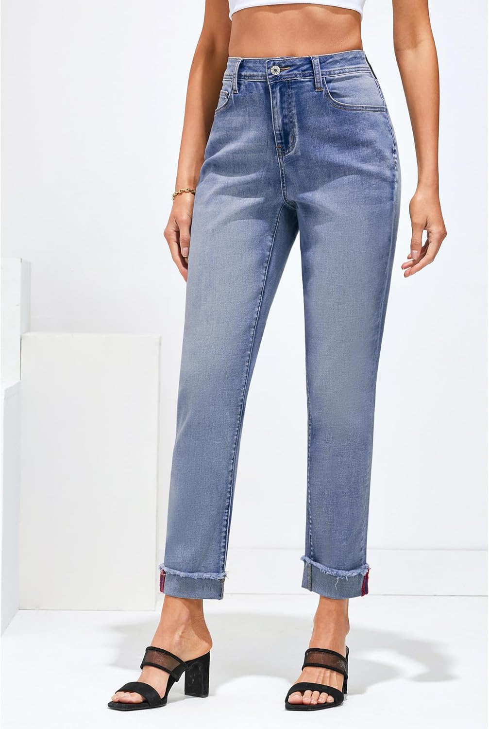 GRAPENT Jeans for Women Trendy High Waisted Slim Straight Leg Mom Jeans Stretchy Denim Pants Trouser Jeans with PocketsCobalt Night Blue
