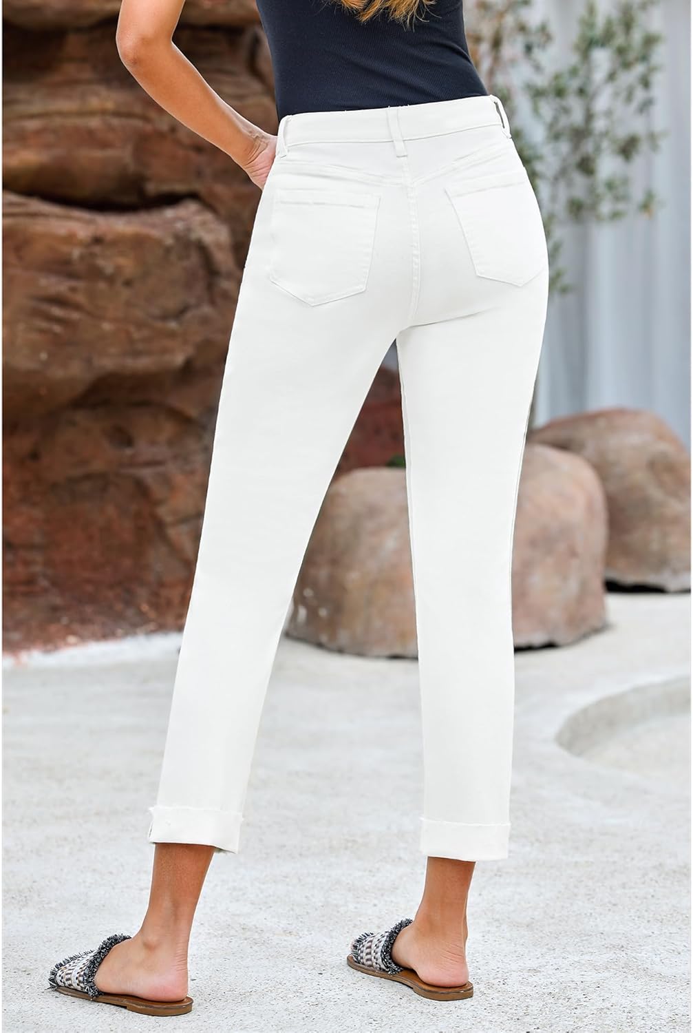 GRAPENT Jeans for Women Trendy High Waisted Slim Straight Leg Mom Jeans Stretchy Denim Pants Trouser Jeans with PocketsIvory White