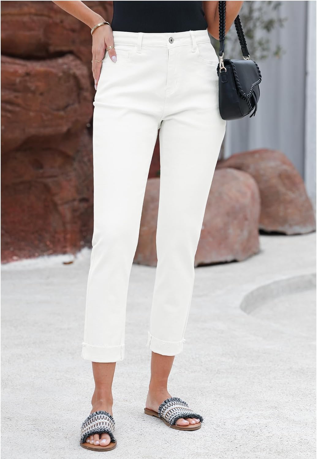 GRAPENT Jeans for Women Trendy High Waisted Slim Straight Leg Mom Jeans Stretchy Denim Pants Trouser Jeans with PocketsIvory White