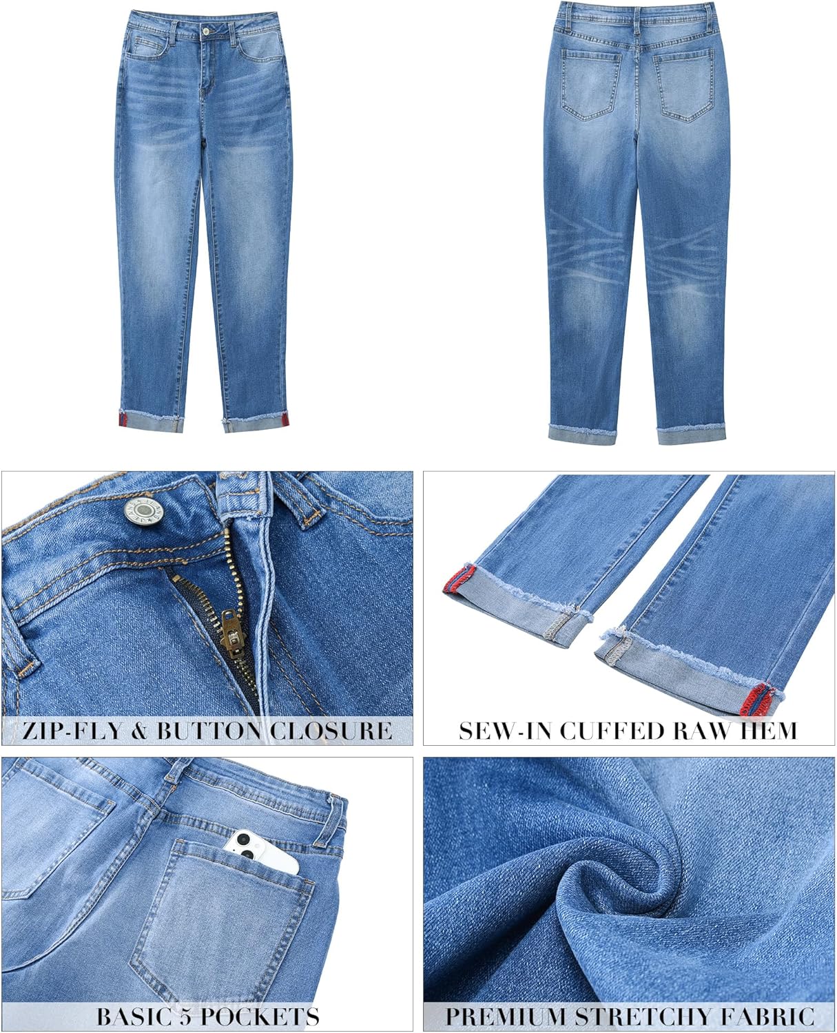 GRAPENT Jeans for Women Trendy High Waisted Slim Straight Leg Mom Jeans Stretchy Denim Pants Trouser Jeans with PocketsMedium Blue