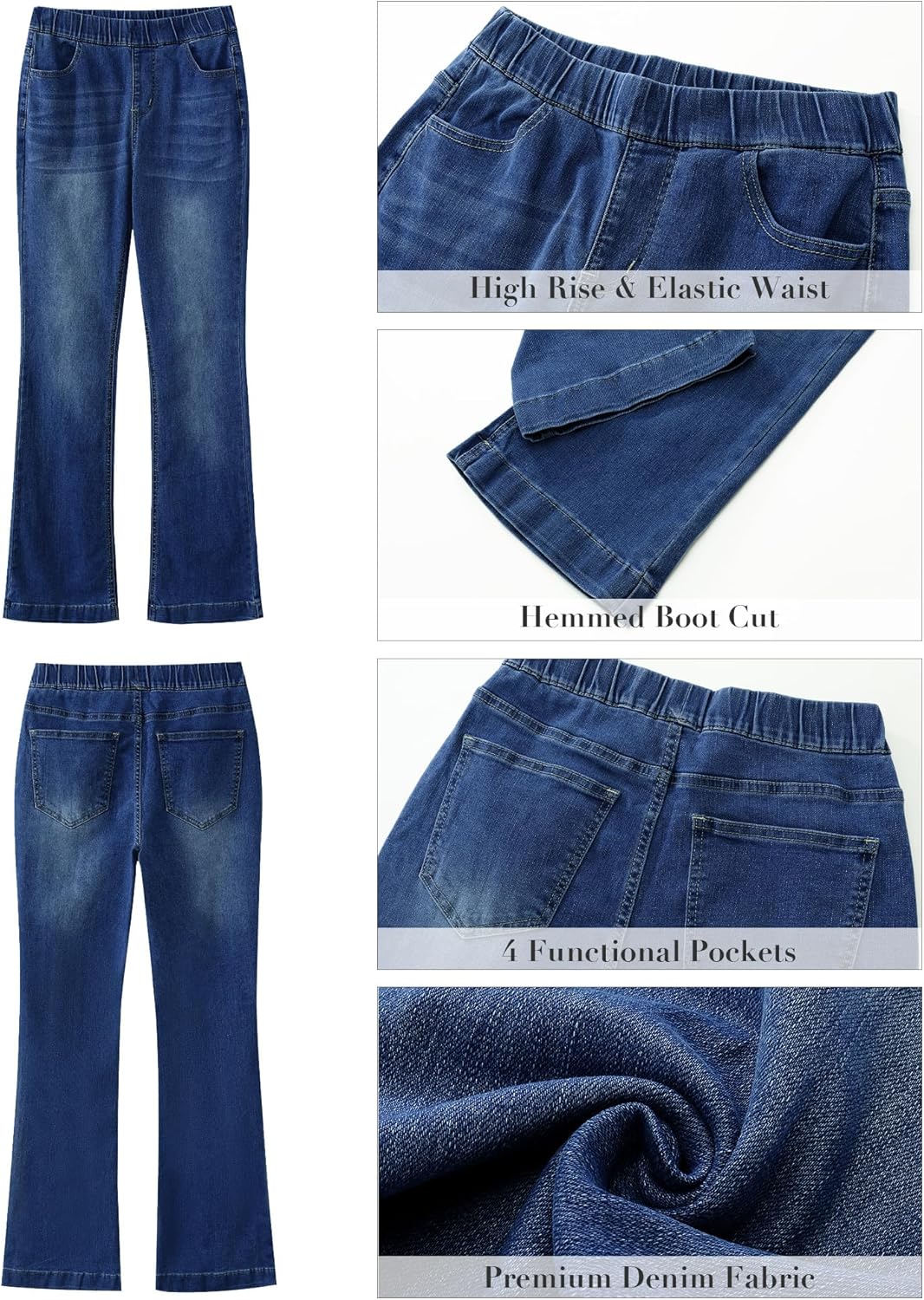 GRAPENT Pull On Jeans for Women High Waisted Stretchy Flare Elastic Waist Bootcut Denim Pants Boot Cut JeanDarkness Blue