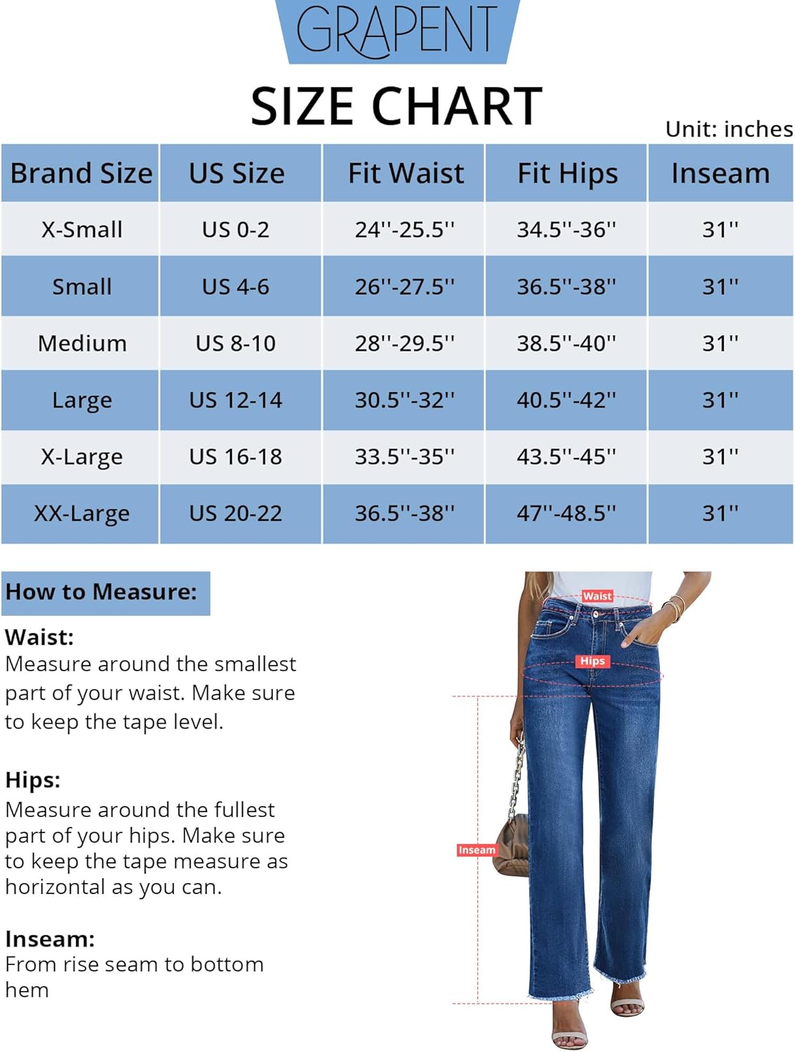 GRAPENT Straight Leg Jeans for Women High Waisted Stretchy Frayed Raw Hem Loose Denim Pants Casual Baggy Jean TrousersClassic Blue