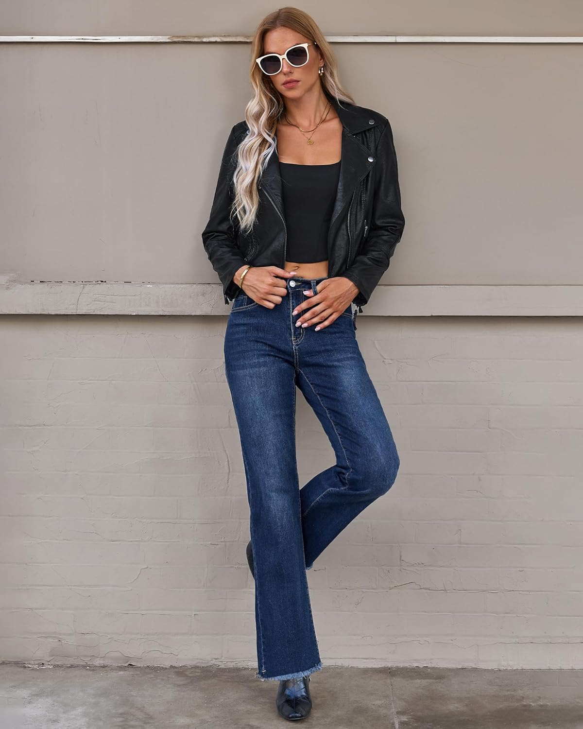 GRAPENT Straight Leg Jeans for Women High Waisted Stretchy Frayed Raw Hem Loose Denim Pants Casual Baggy Jean TrousersDark Vintage