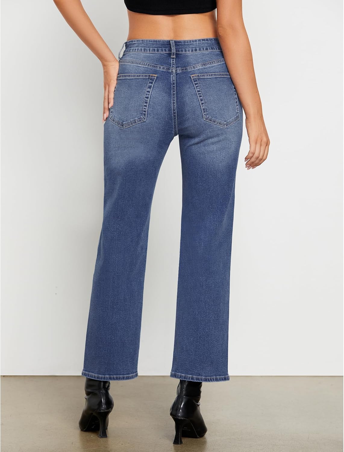 GRAPENT Straight Leg Jeans for Women High Waisted Trendy Ankle Length Forward Seams Stretchy Denim Pants Baggy JeansClassic Blue