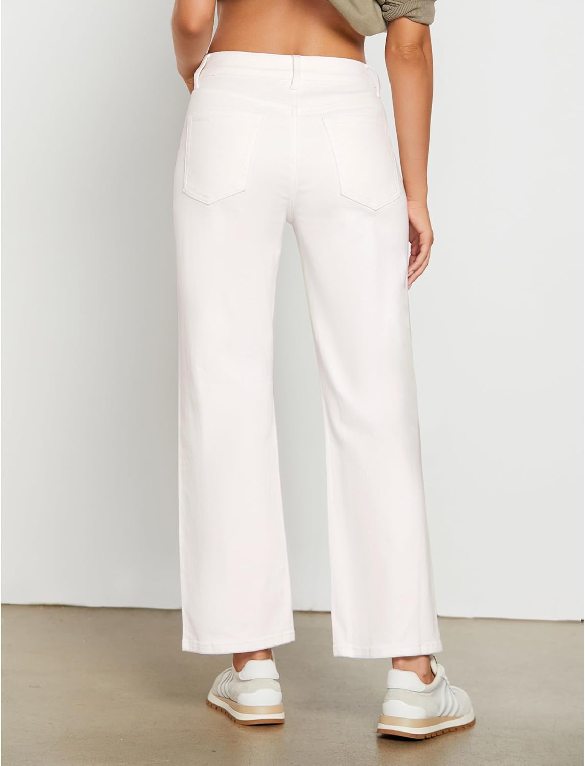GRAPENT Straight Leg Jeans for Women High Waisted Trendy Ankle Length Forward Seams Stretchy Denim Pants Baggy JeansCream White