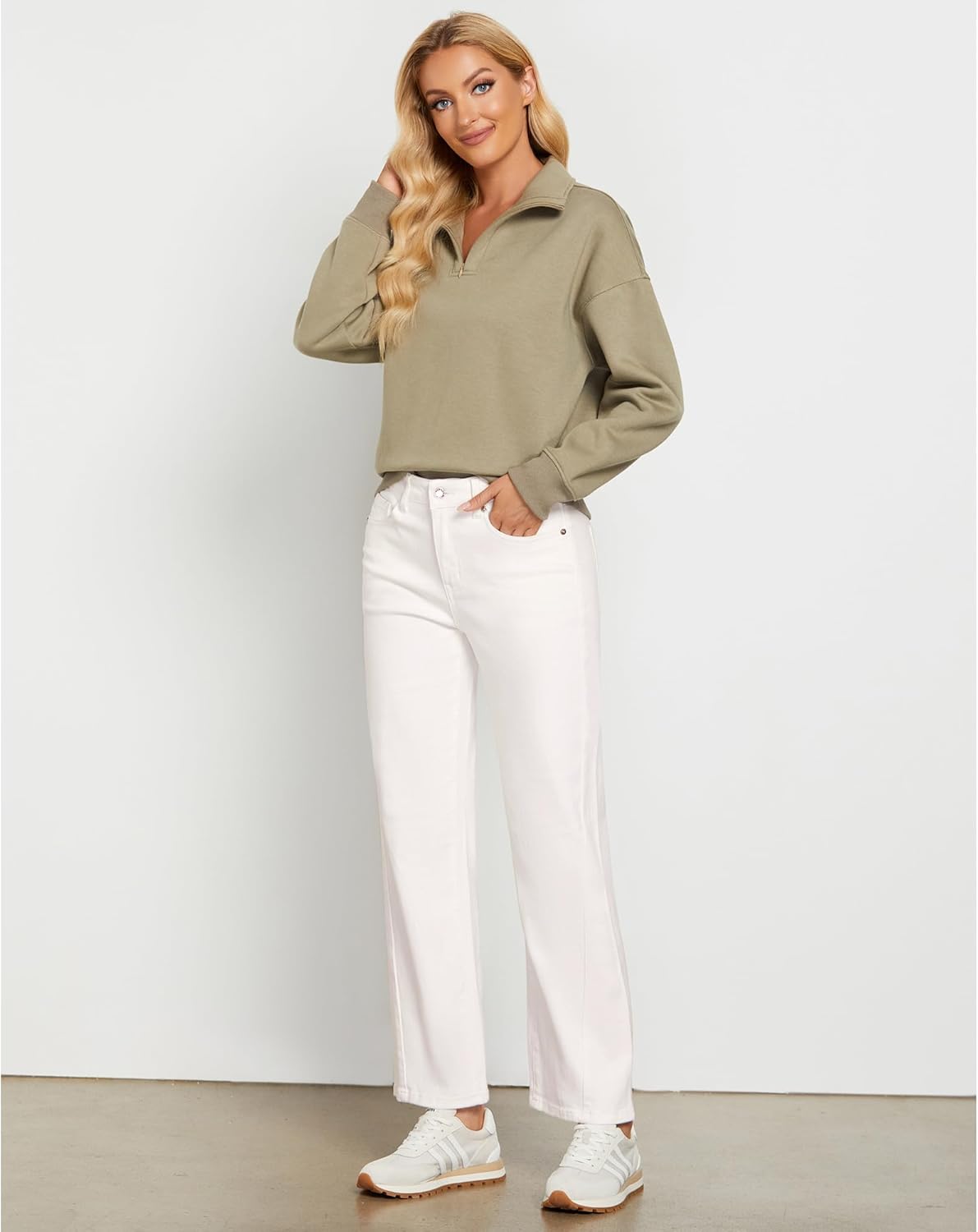 GRAPENT Straight Leg Jeans for Women High Waisted Trendy Ankle Length Forward Seams Stretchy Denim Pants Baggy JeansCream White