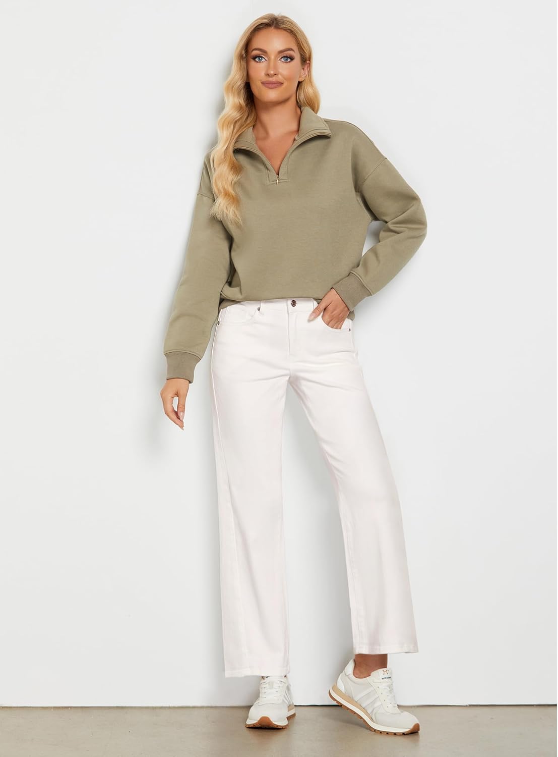 GRAPENT Straight Leg Jeans for Women High Waisted Trendy Ankle Length Forward Seams Stretchy Denim Pants Baggy JeansCream White